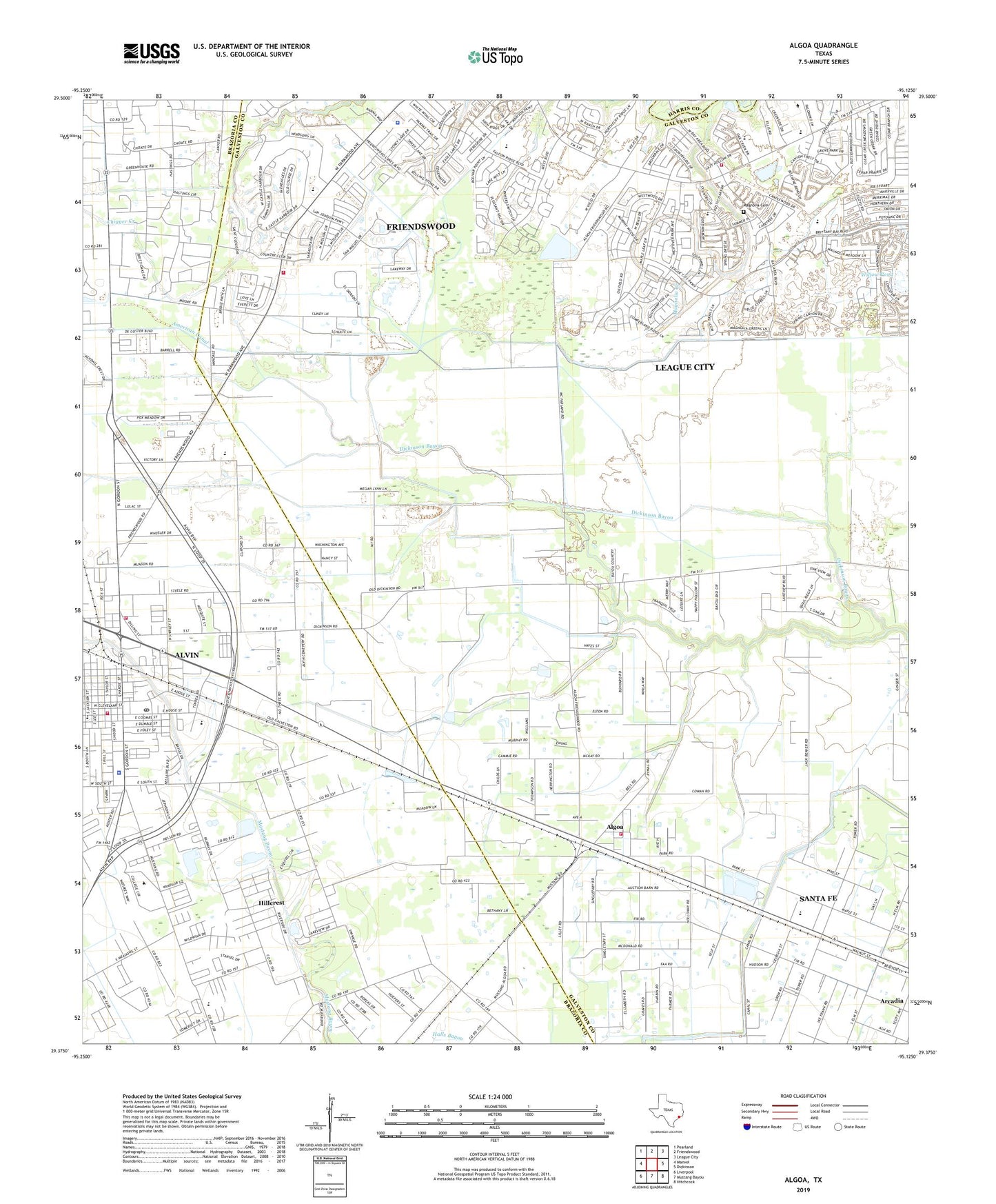 Algoa Texas US Topo Map Image