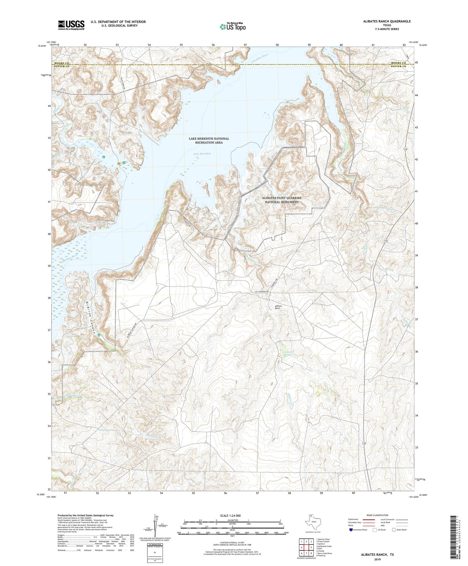 Alibates Ranch Texas US Topo Map Image