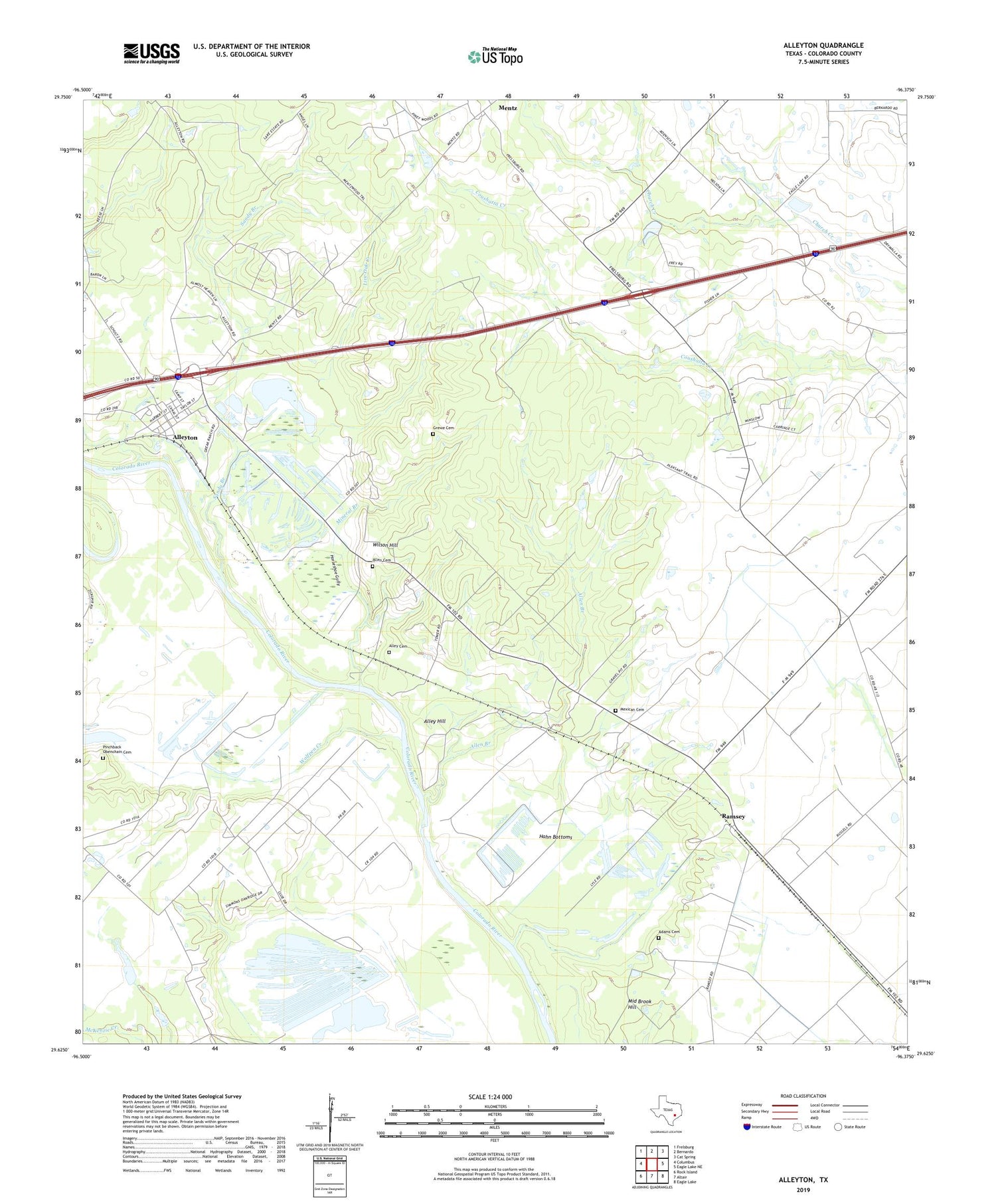 Alleyton Texas US Topo Map Image