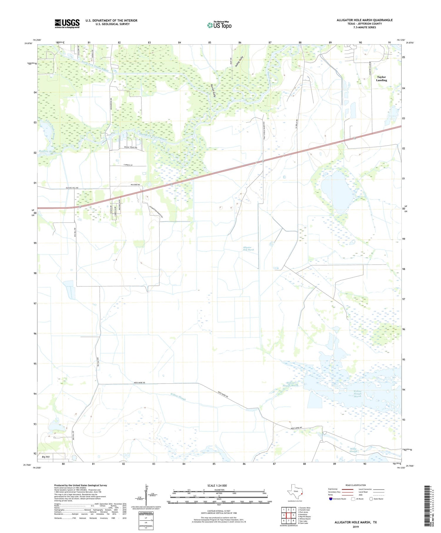 Alligator Hole Marsh Texas US Topo Map Image