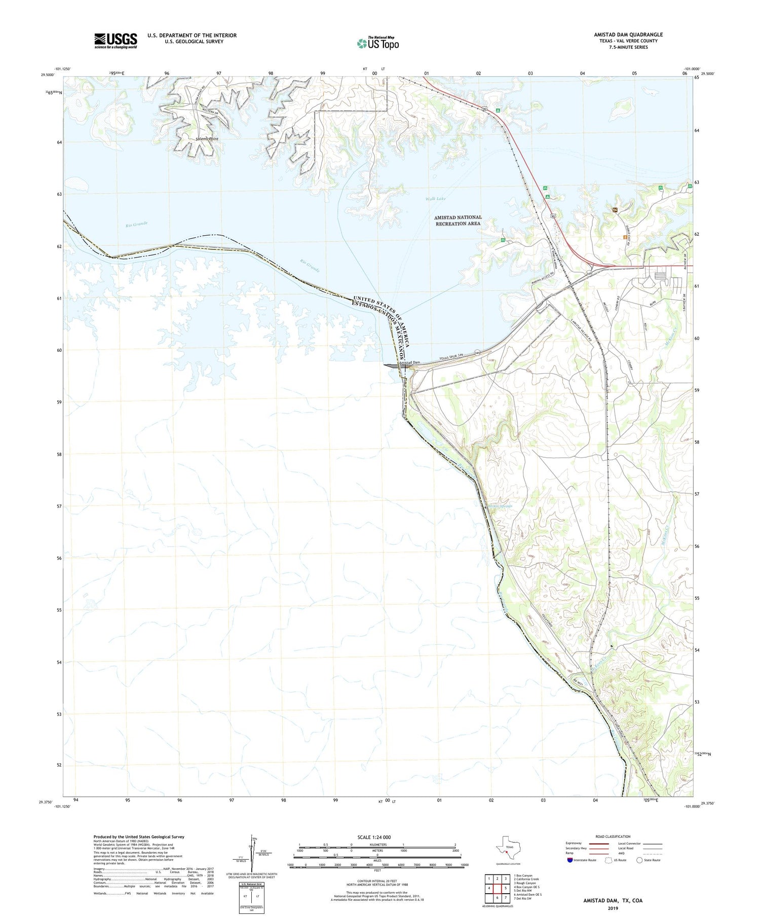 Amistad Dam Texas US Topo Map Image
