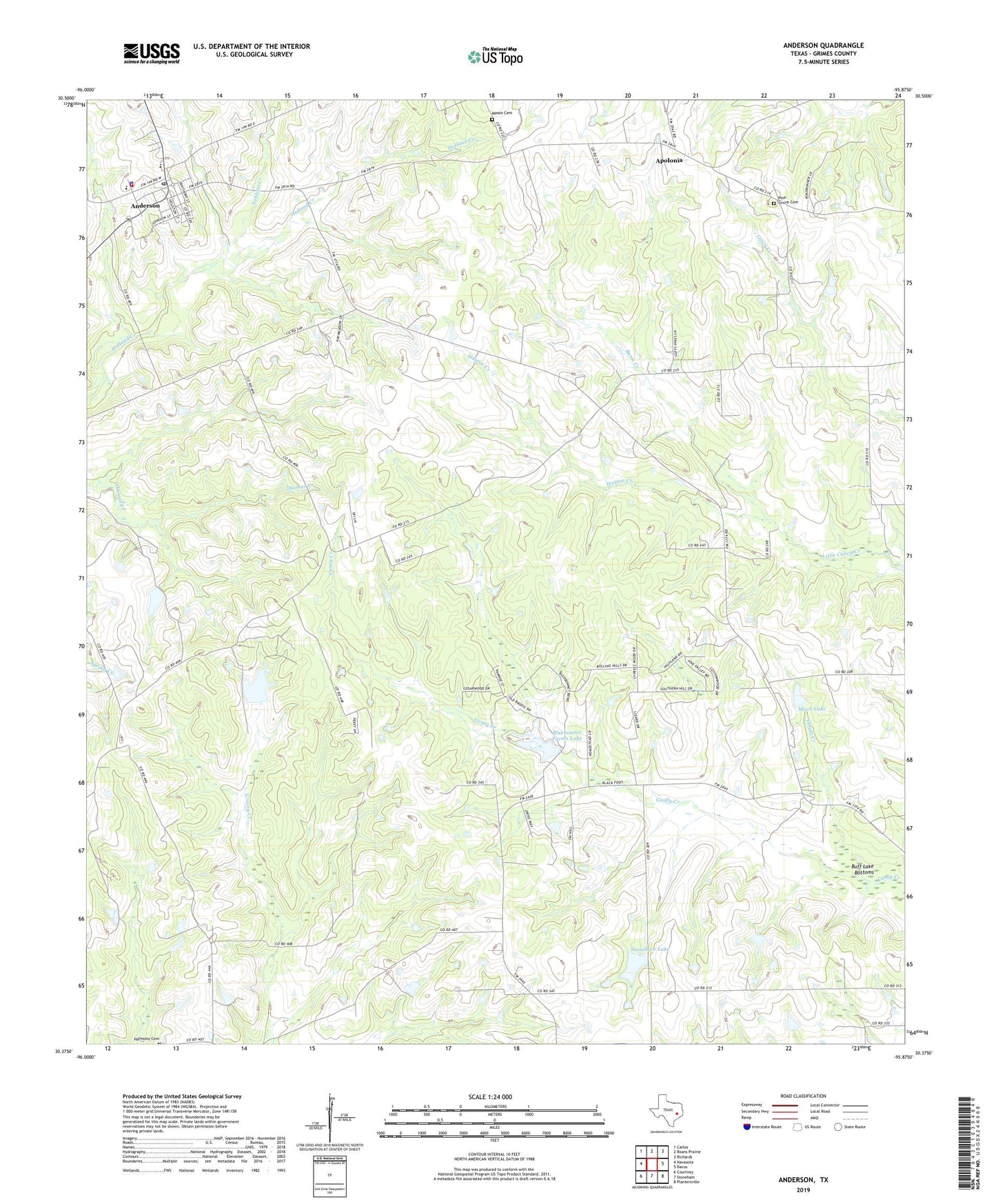 Anderson Texas US Topo Map Image