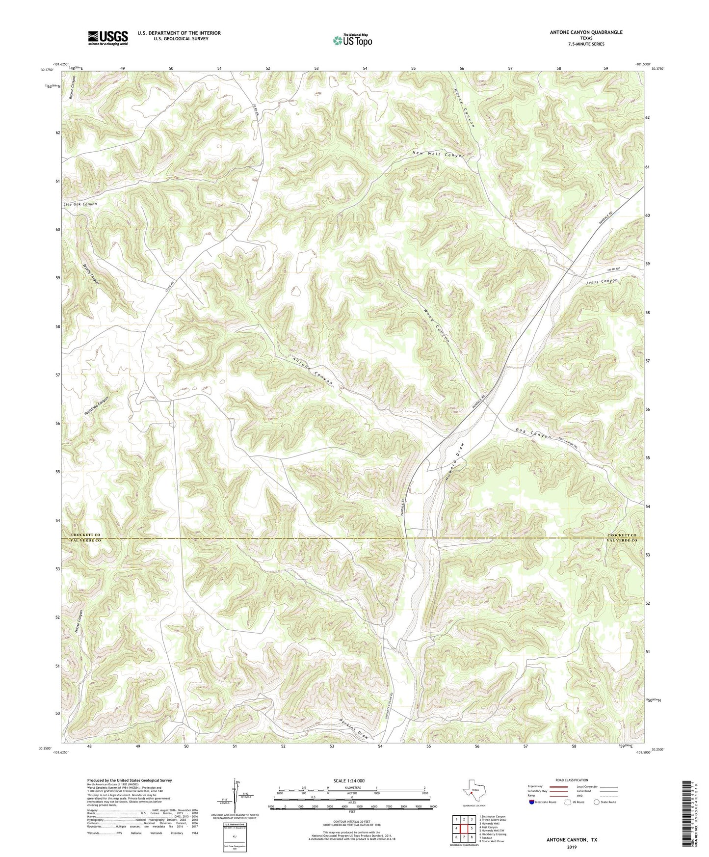Antone Canyon Texas US Topo Map Image