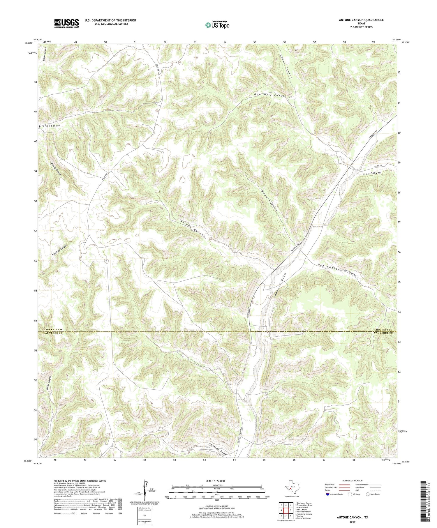 Antone Canyon Texas US Topo Map Image
