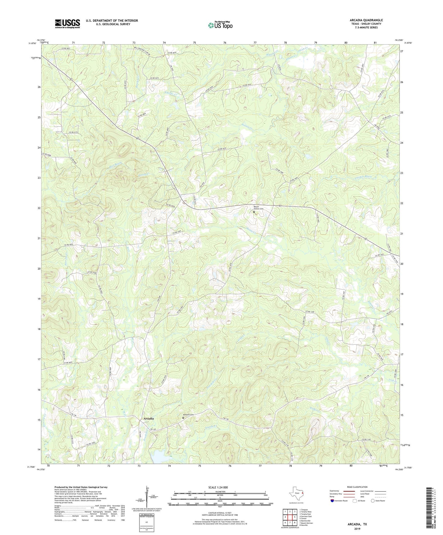 Arcadia Texas US Topo Map Image