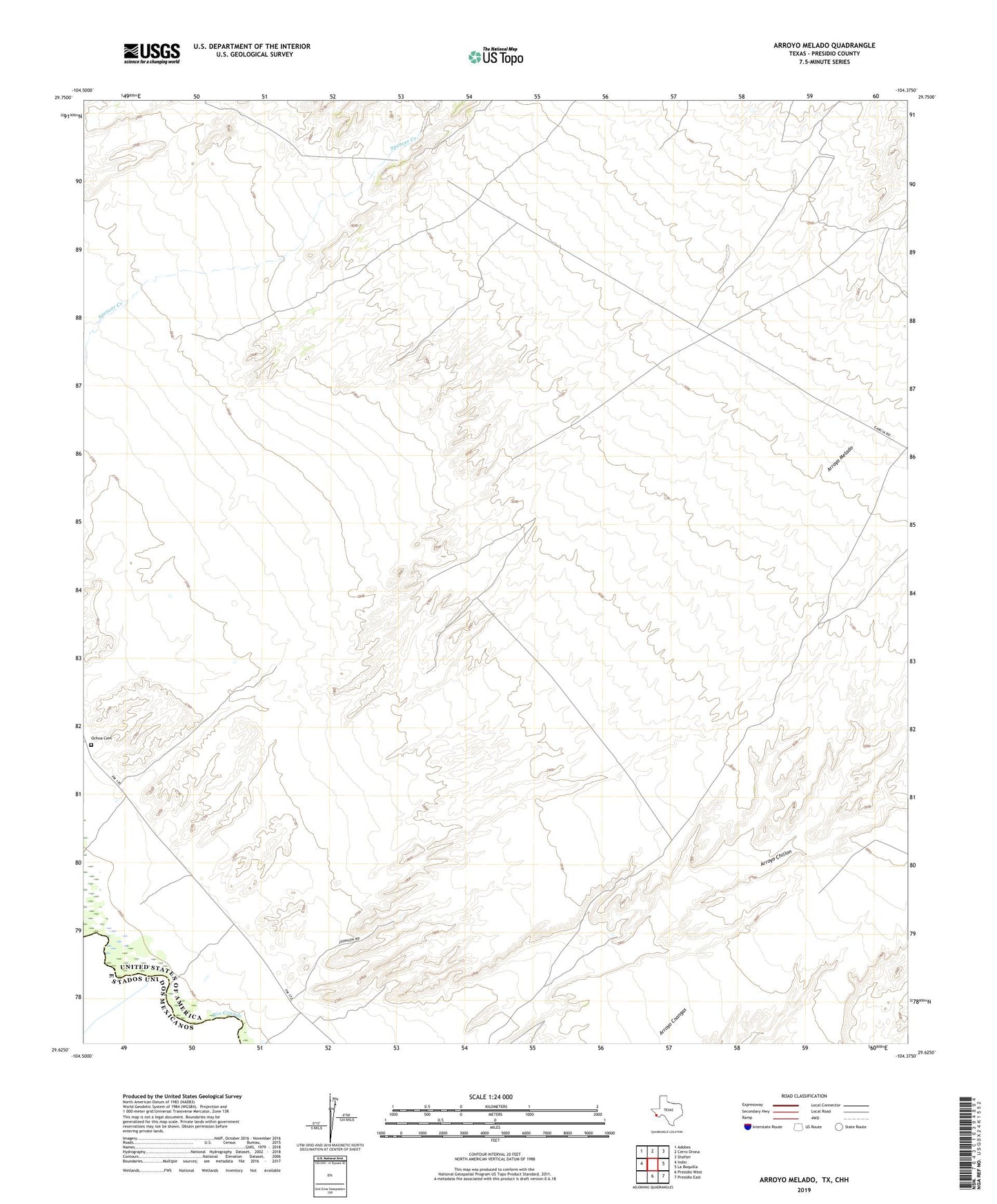 Arroyo Melado Texas US Topo Map Image