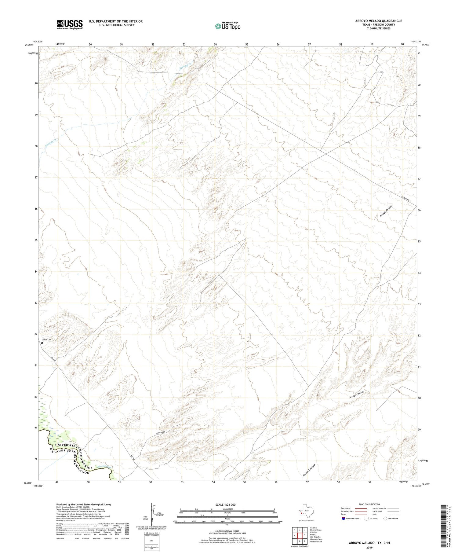Arroyo Melado Texas US Topo Map Image