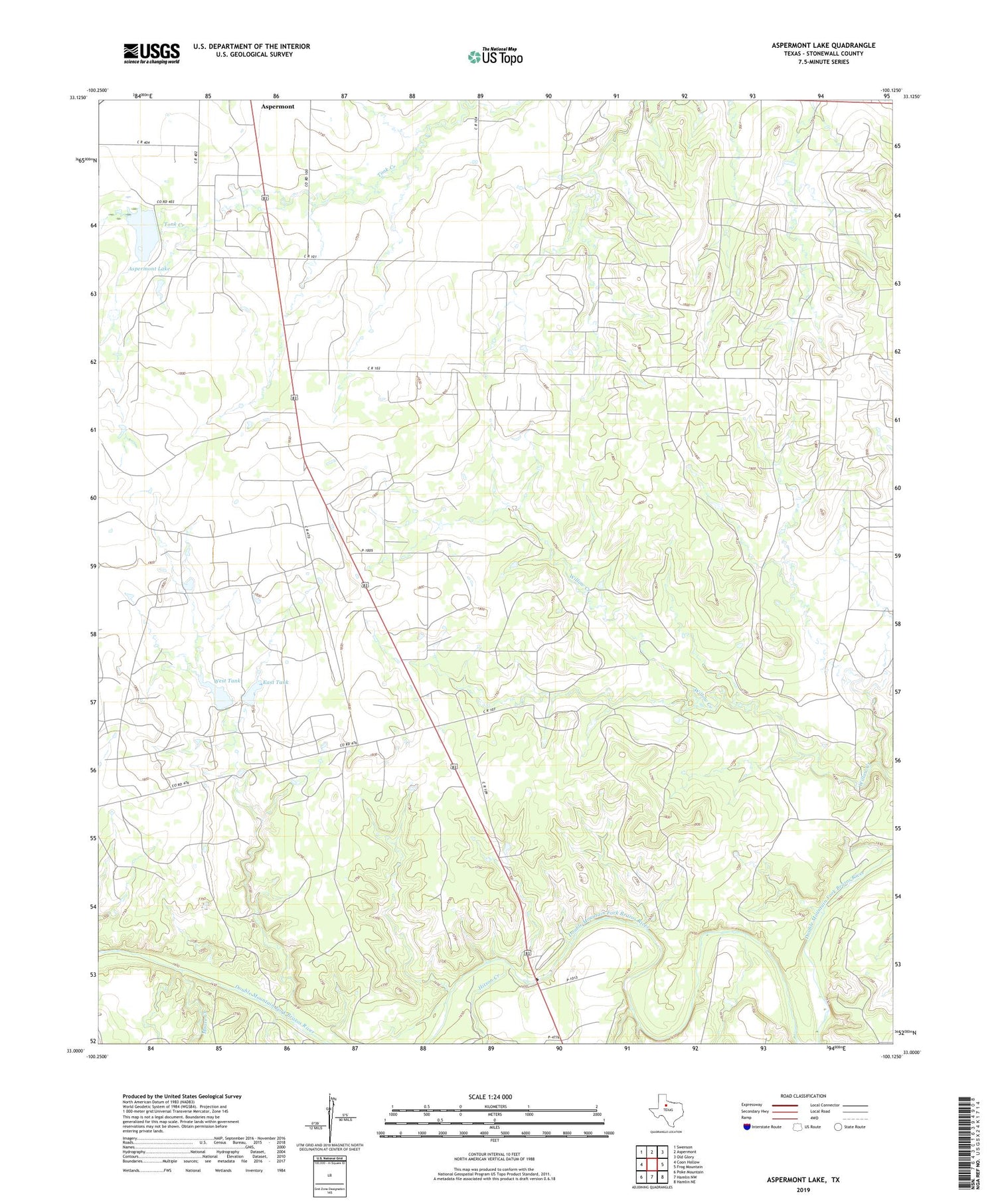 Aspermont Lake Texas US Topo Map Image