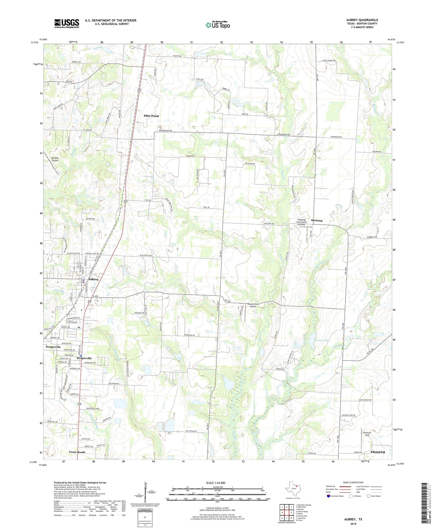 Aubrey Texas US Topo Map Image