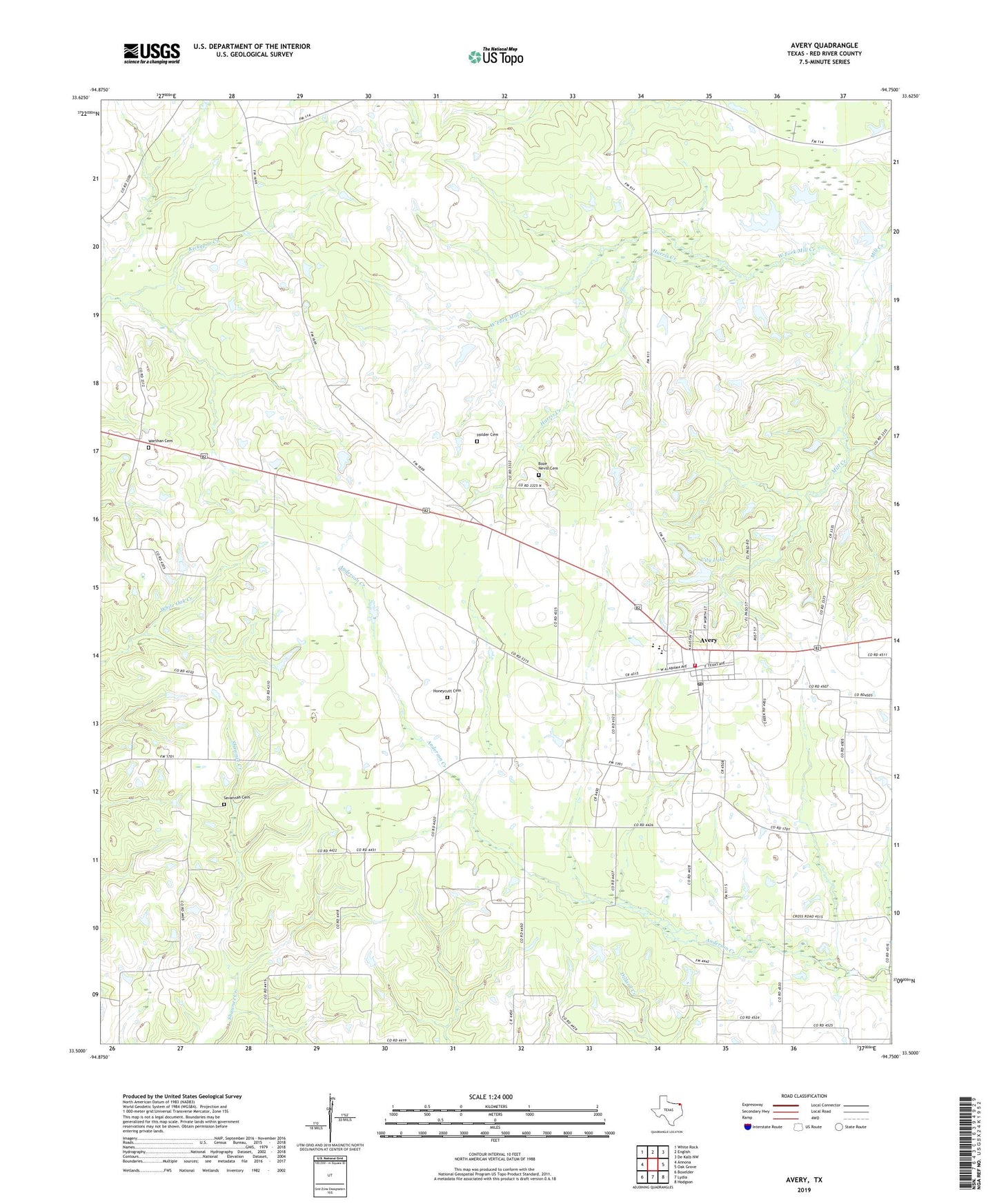 Avery Texas US Topo Map Image