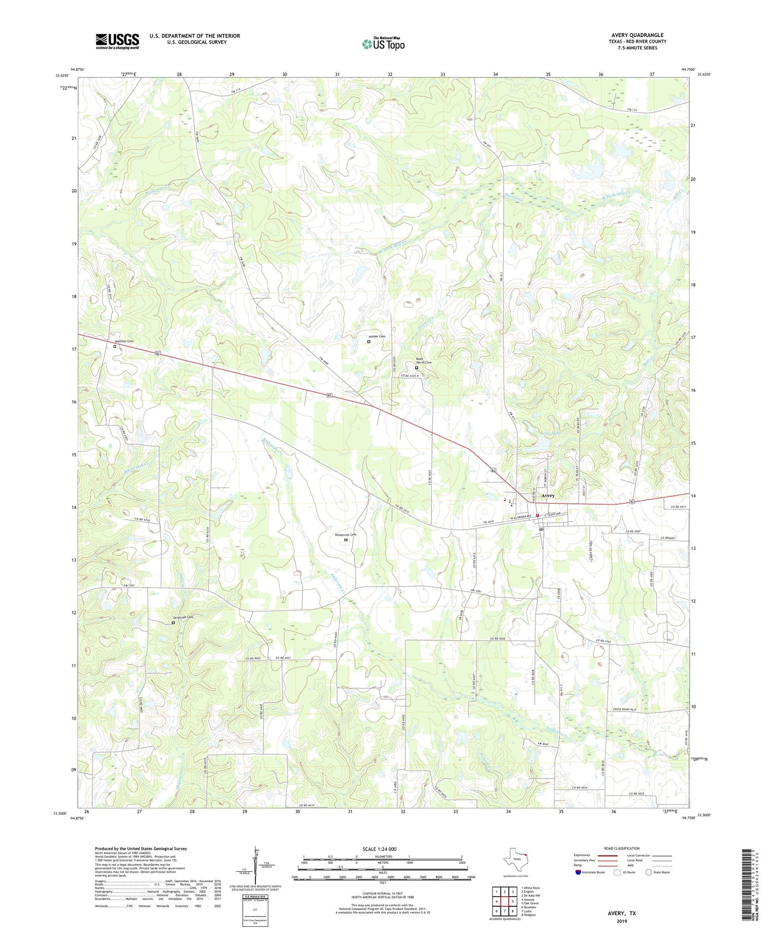 Avery Texas US Topo Map Image