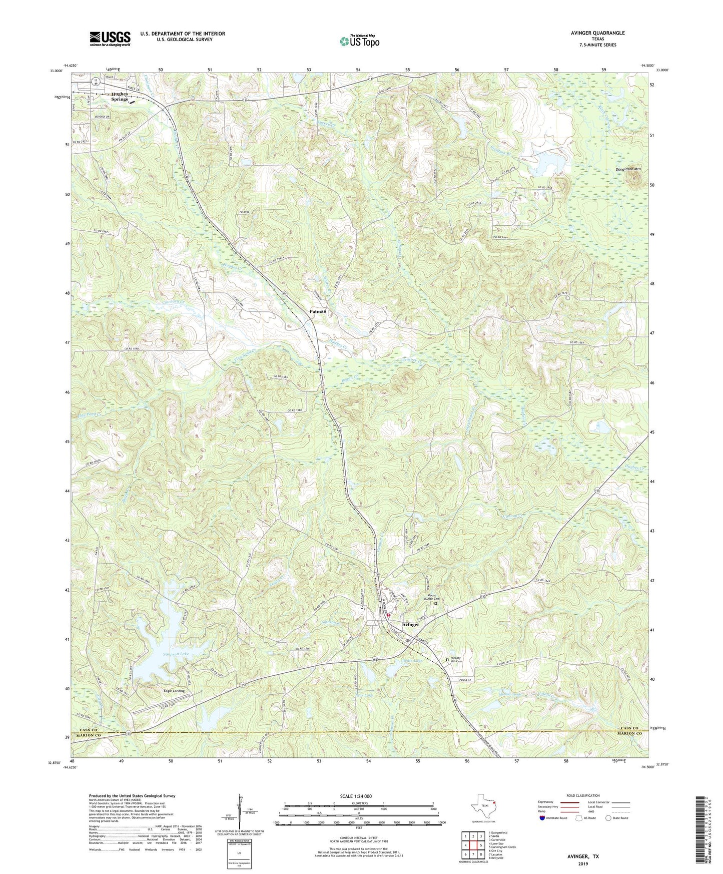 Avinger Texas US Topo Map Image