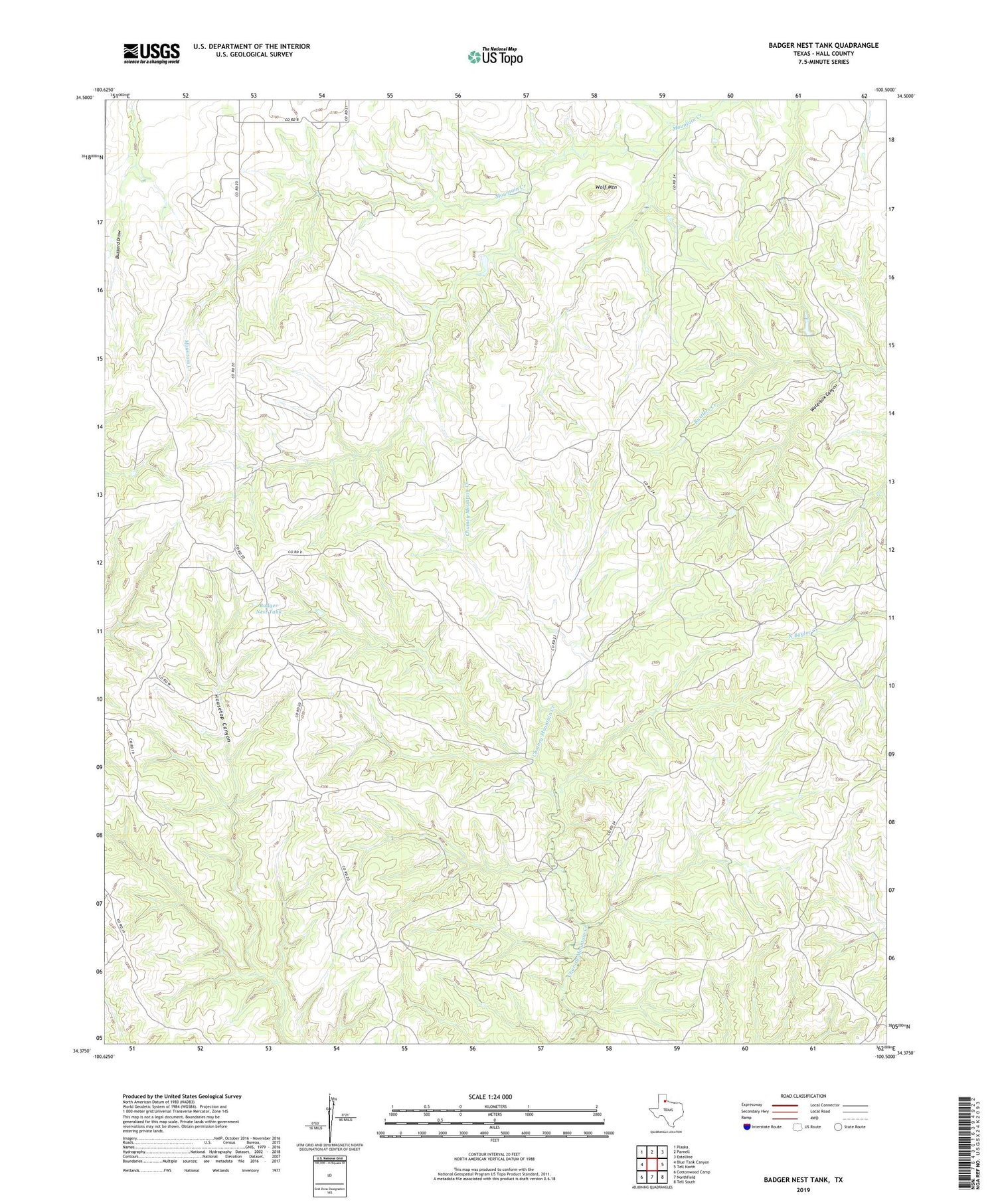 Badger Nest Tank Texas US Topo Map Image