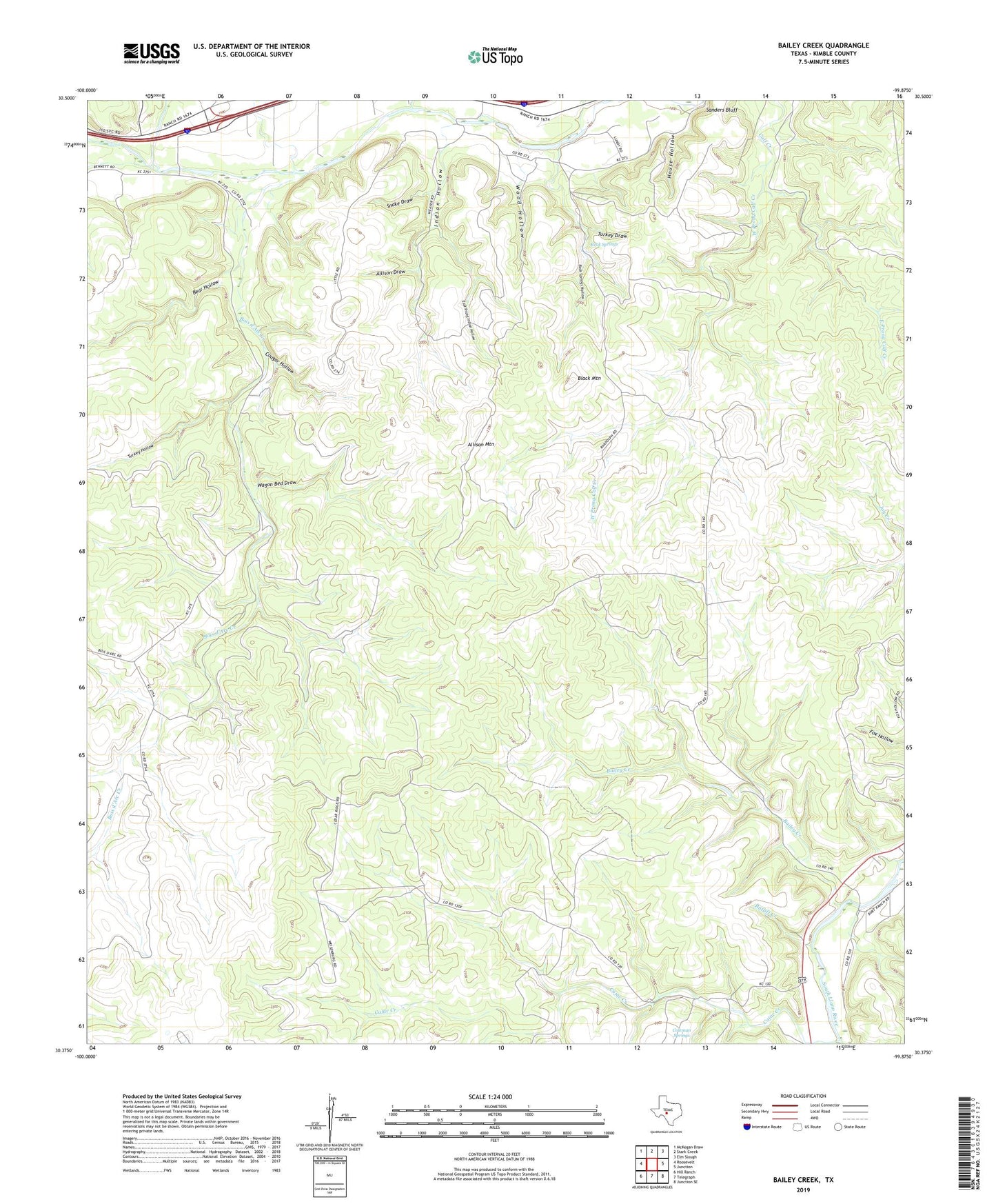 Bailey Creek Texas US Topo Map Image