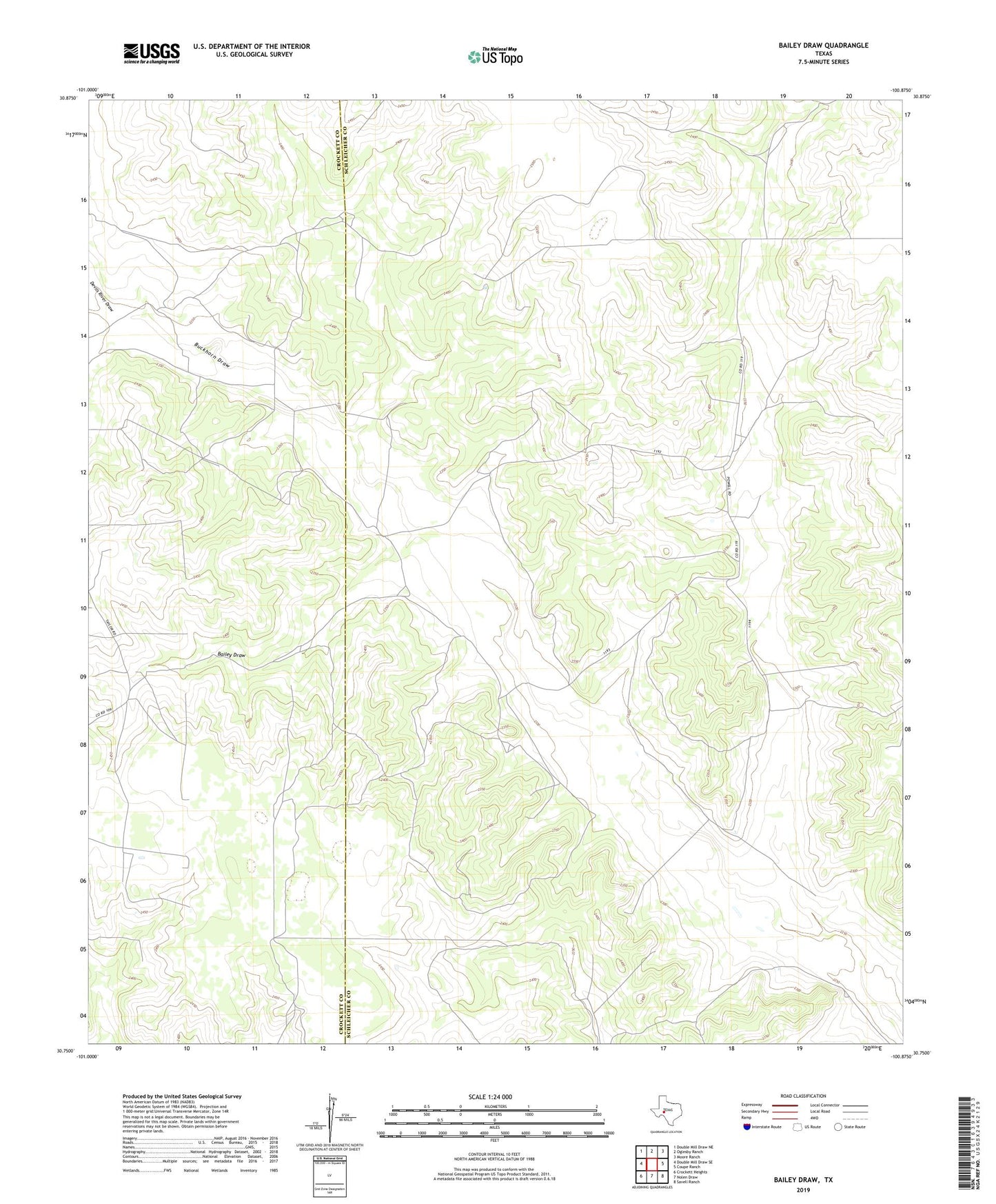Bailey Draw Texas US Topo Map Image