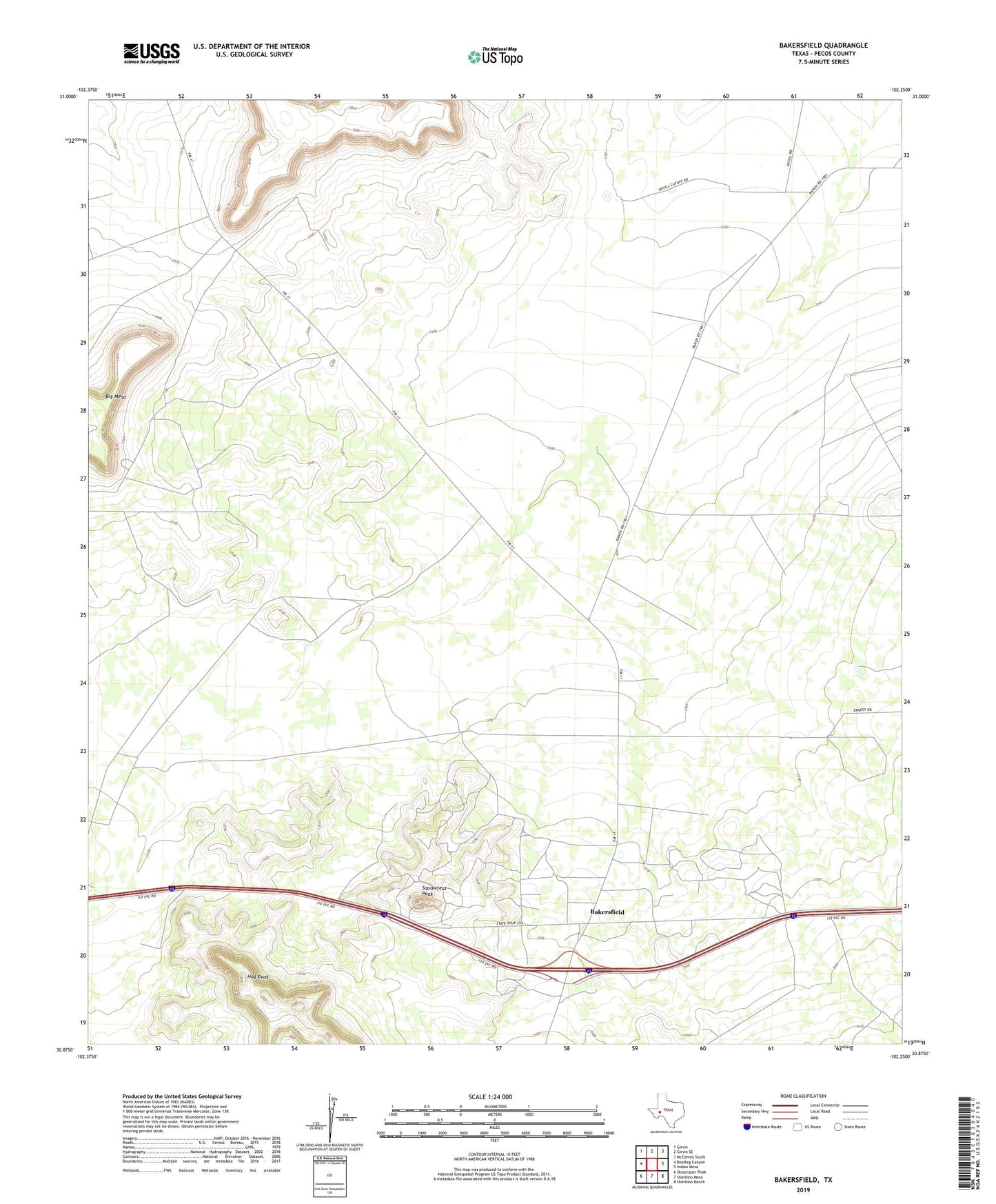 Bakersfield Texas US Topo Map Image