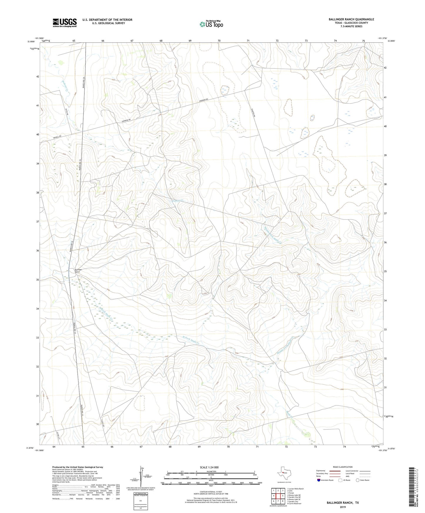 Ballinger Ranch Texas US Topo Map Image