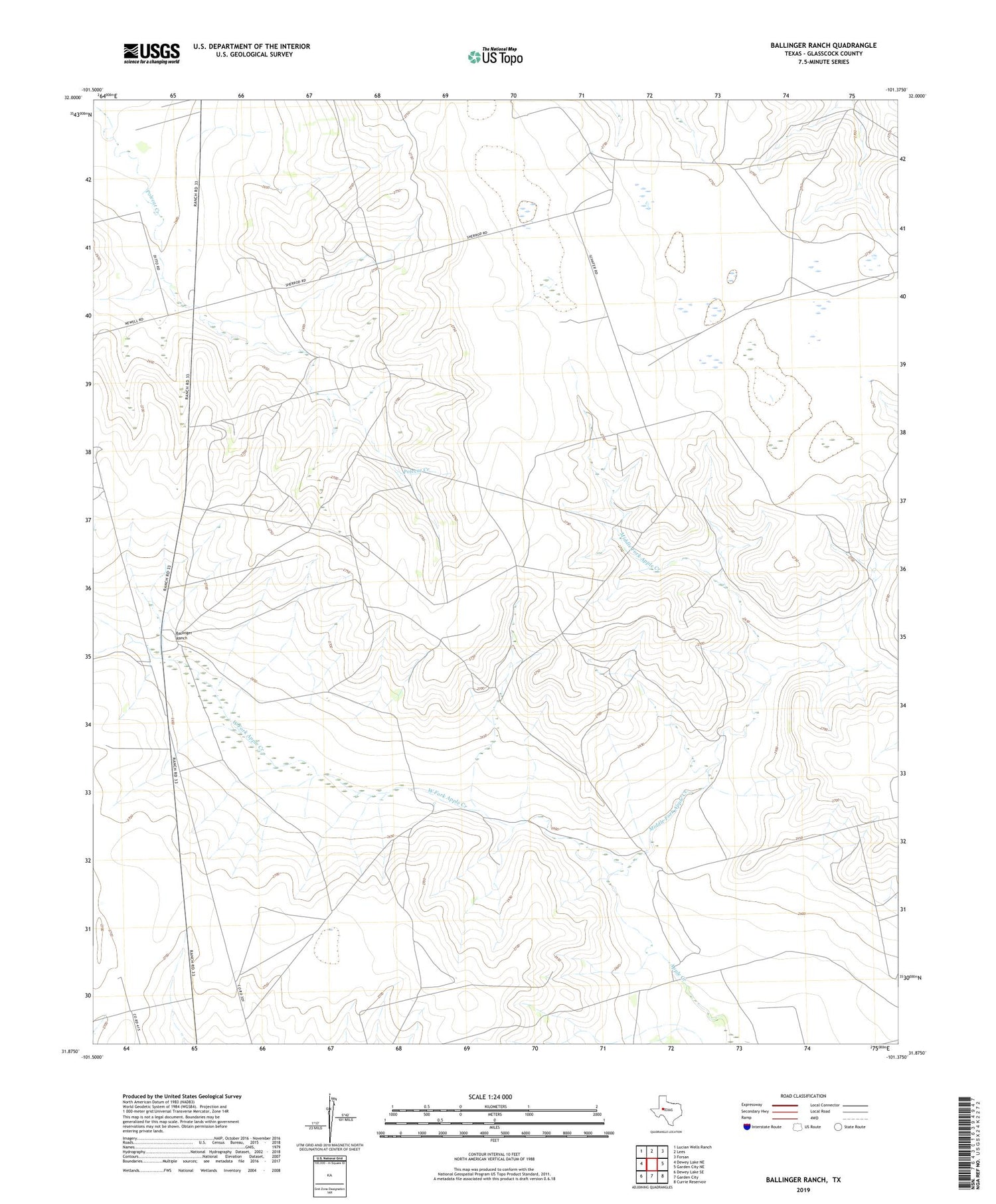 Ballinger Ranch Texas US Topo Map Image