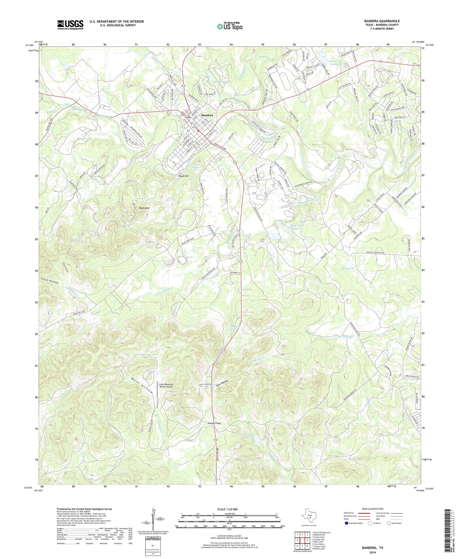 Bandera Texas US Topo Map Image