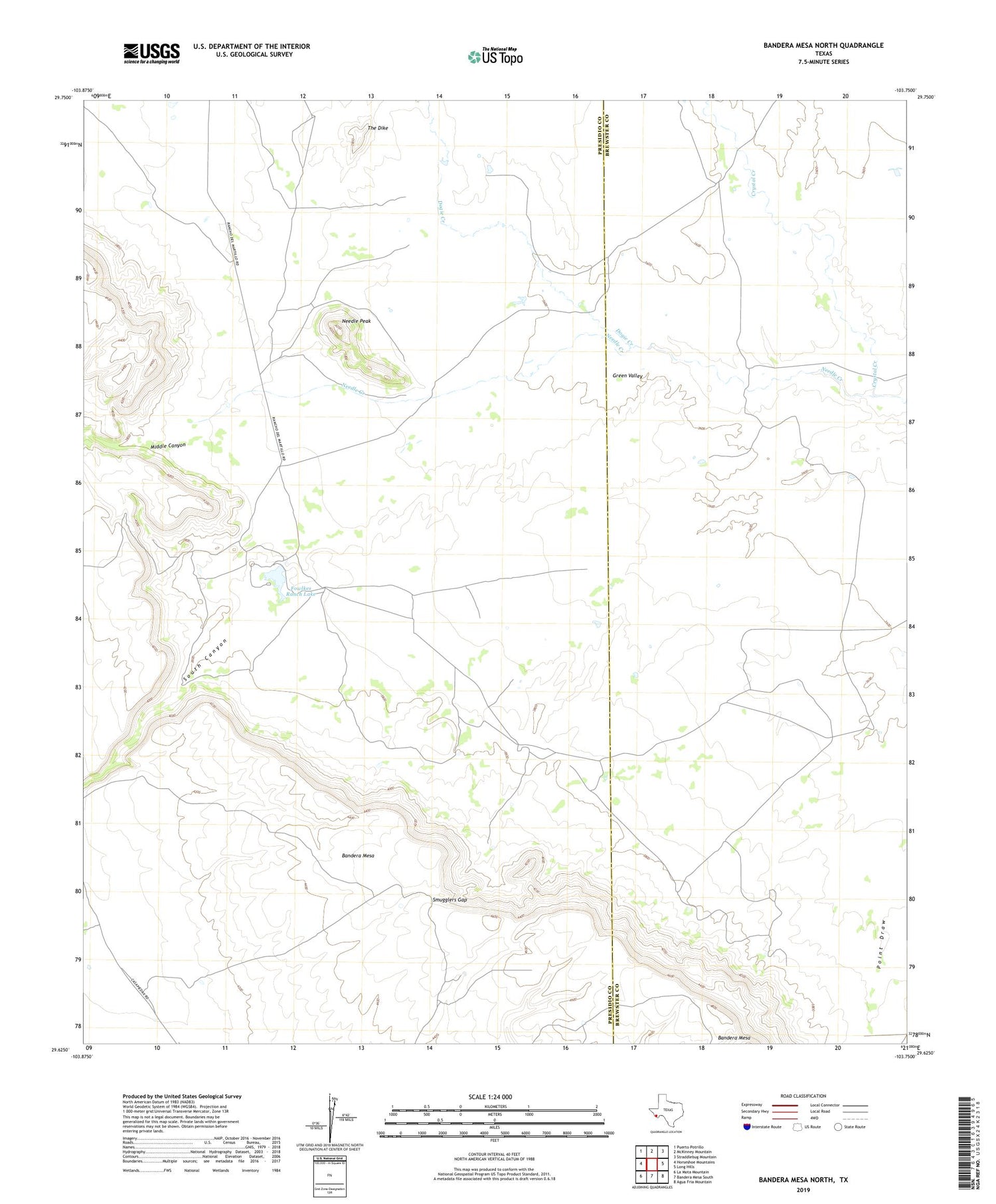 Bandera Mesa North Texas US Topo Map Image