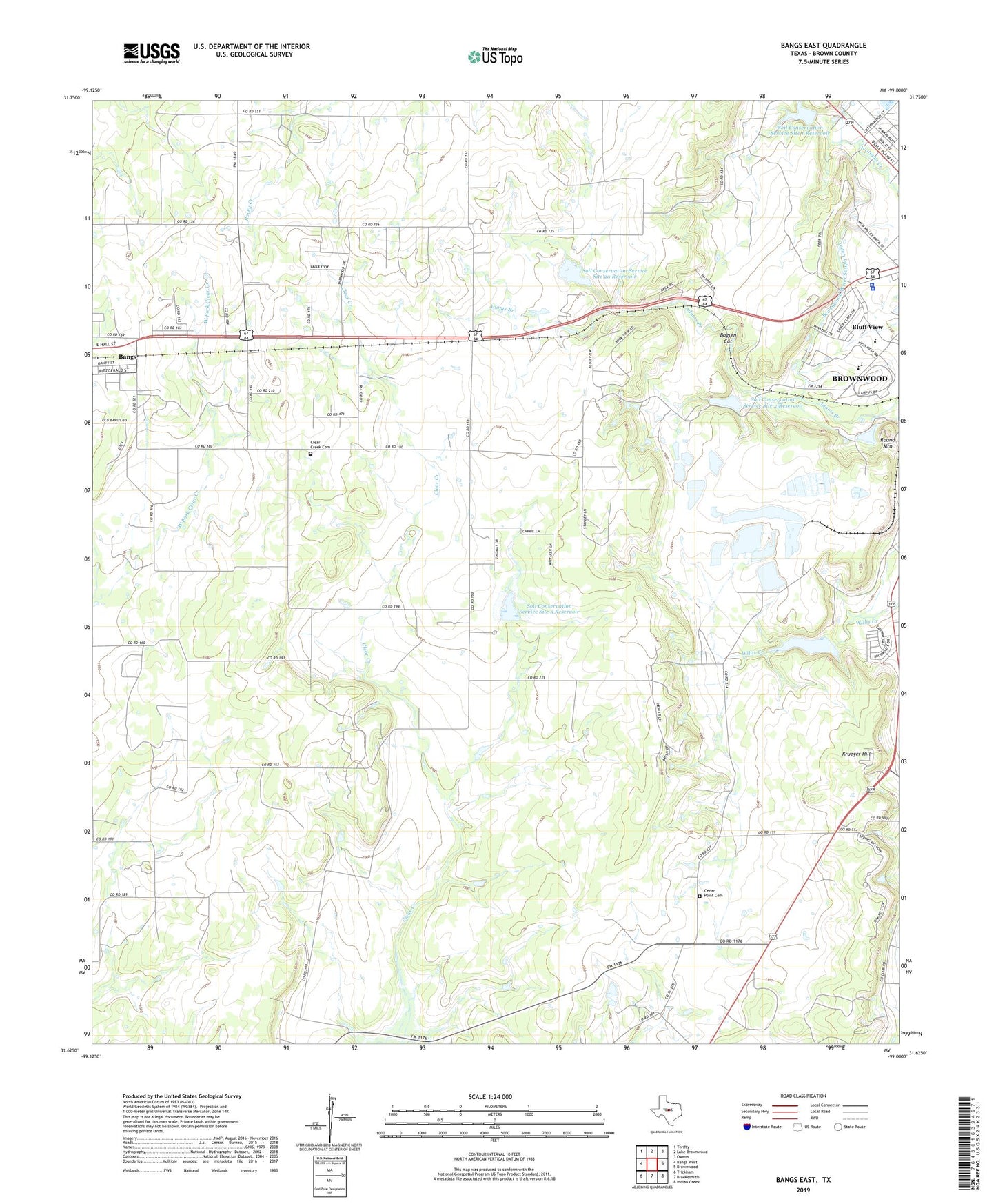 Bangs East Texas US Topo Map Image
