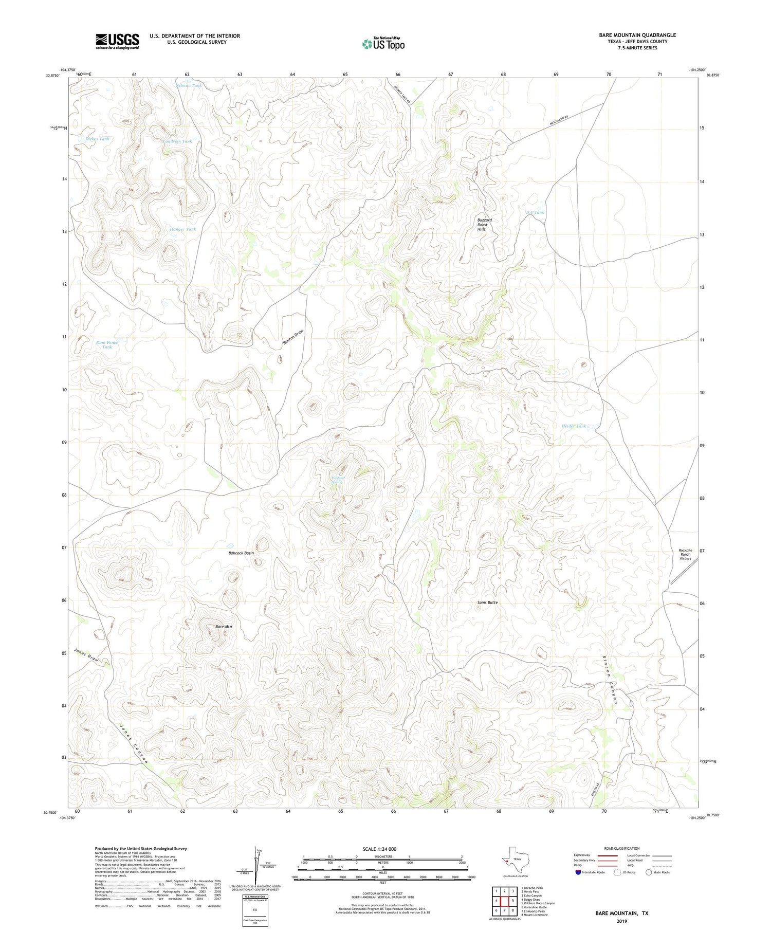 Bare Mountain Texas US Topo Map Image