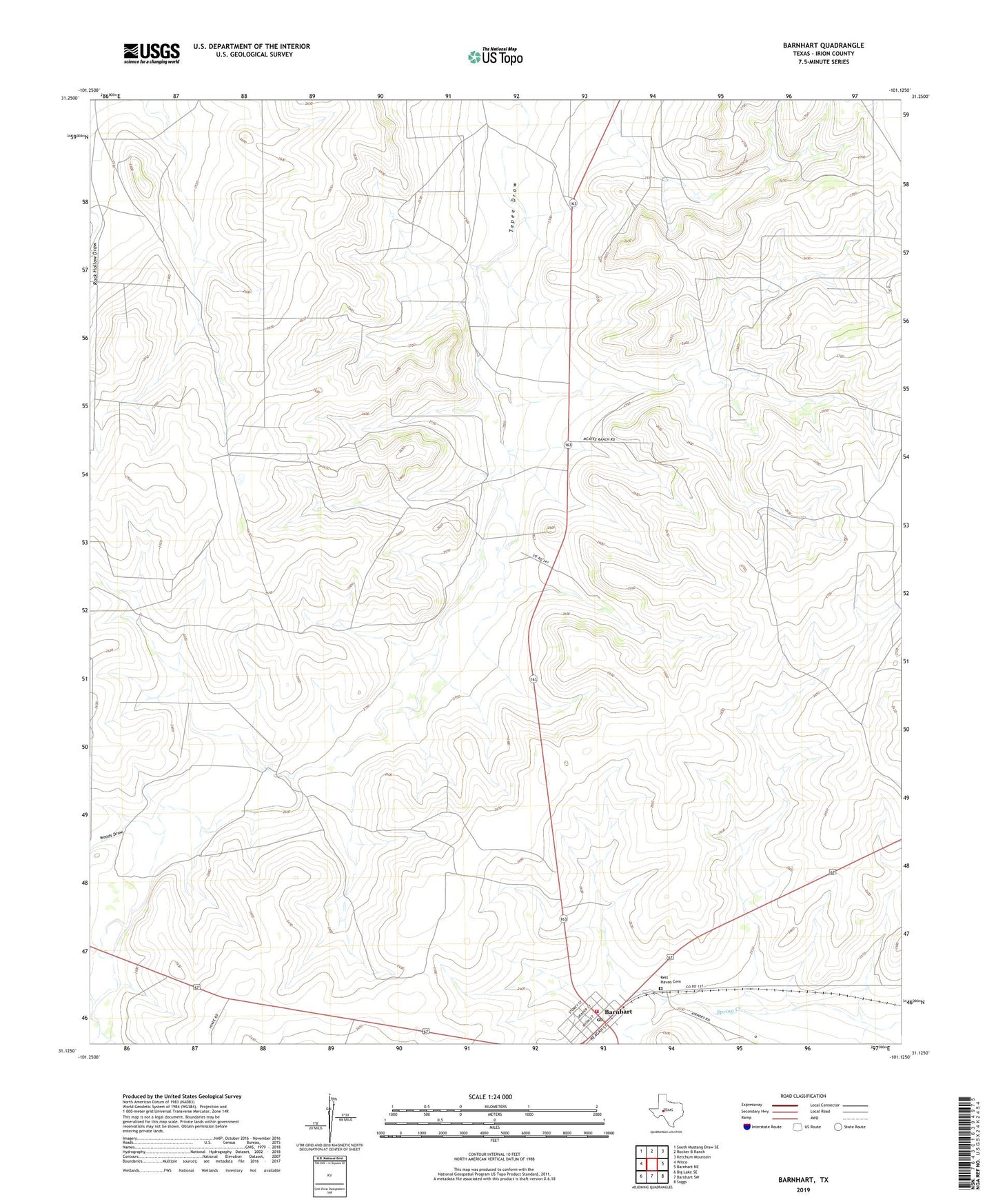 Barnhart Texas US Topo Map Image