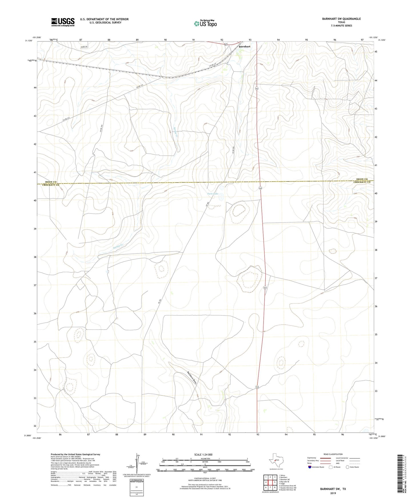 Barnhart SW Texas US Topo Map Image