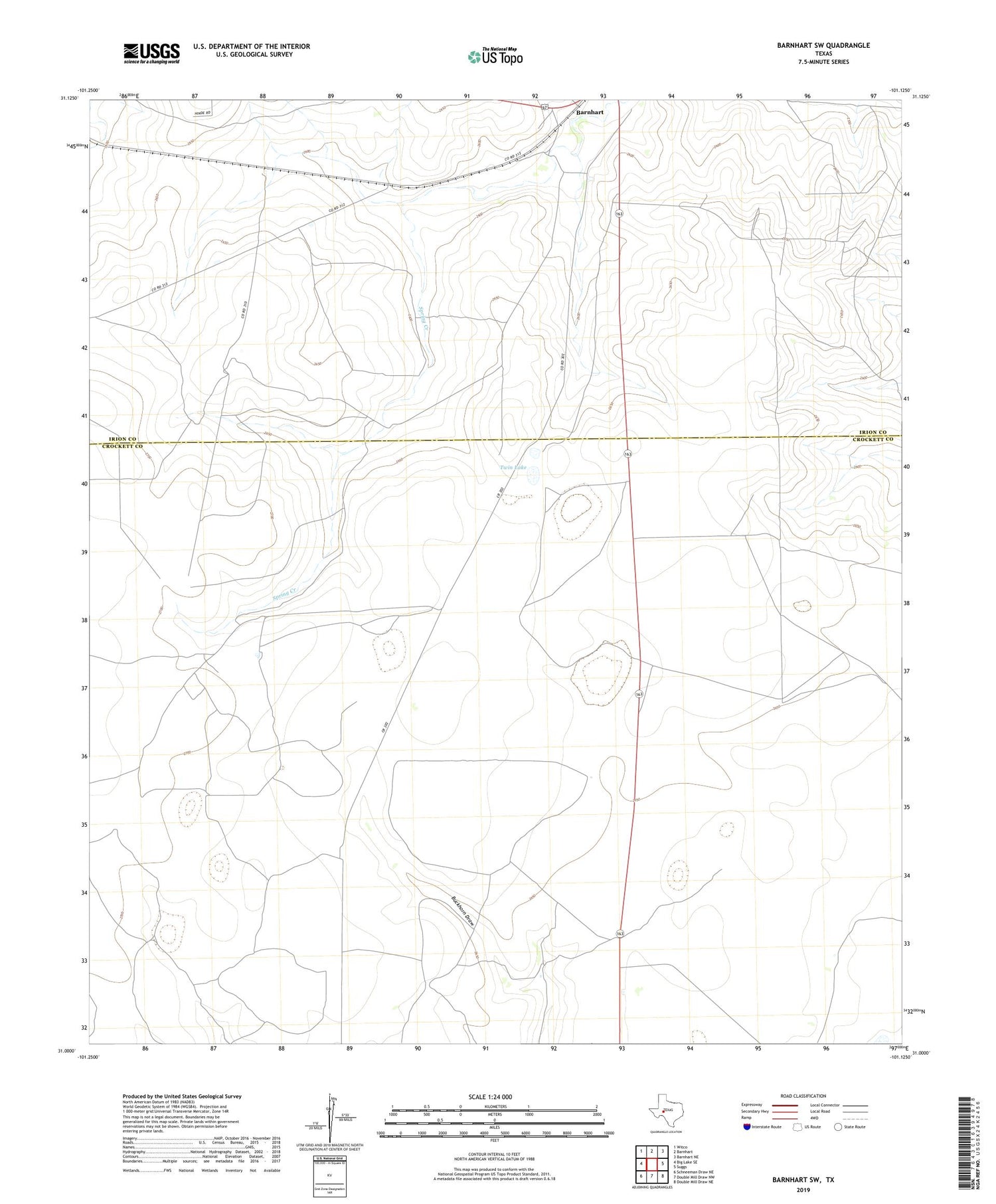 Barnhart SW Texas US Topo Map Image