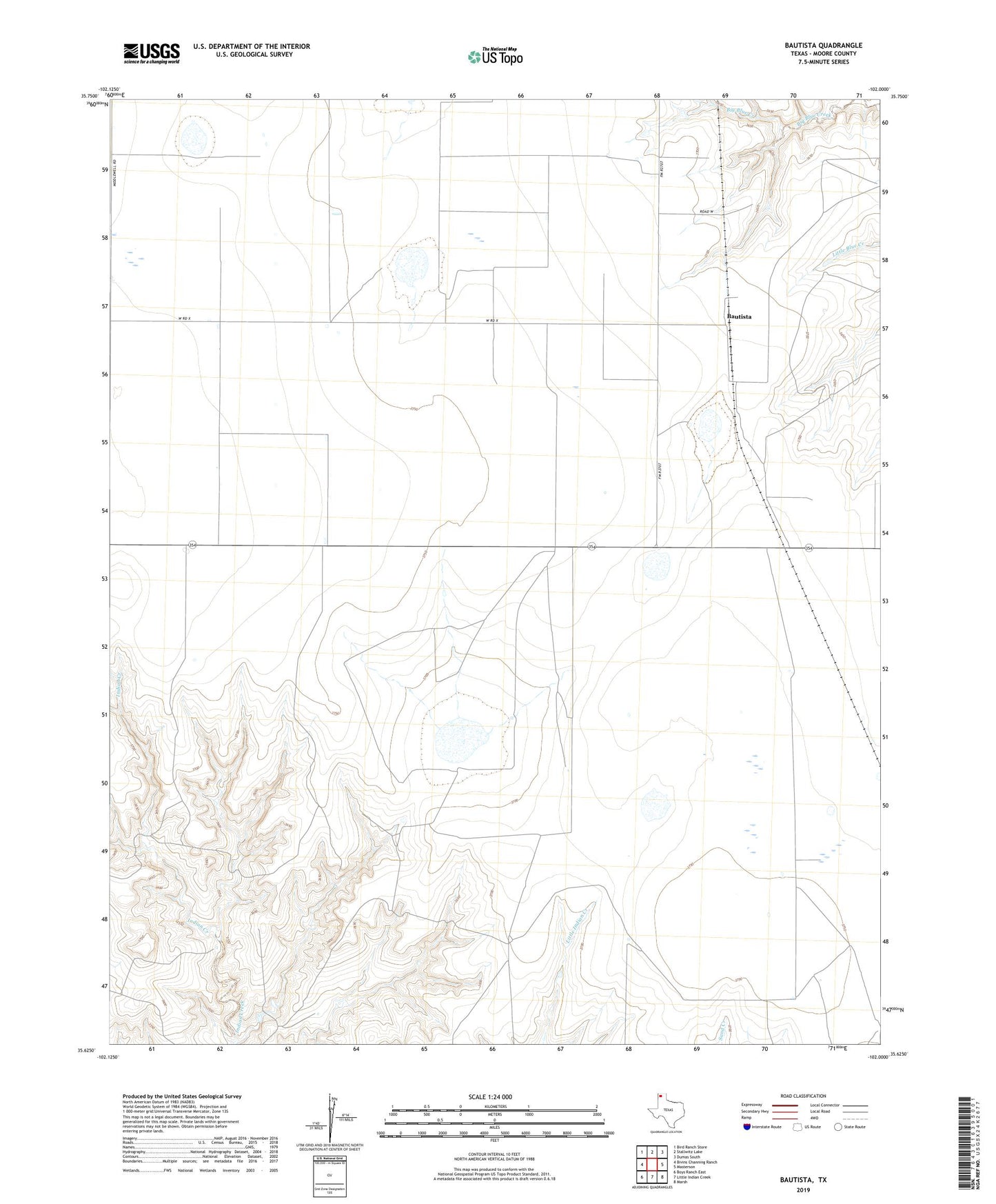 Bautista Texas US Topo Map Image
