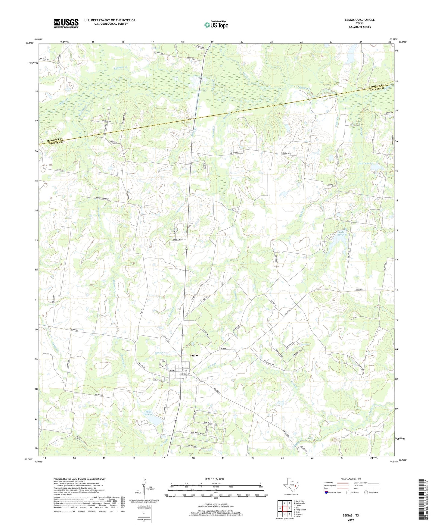 Bedias Texas US Topo Map Image
