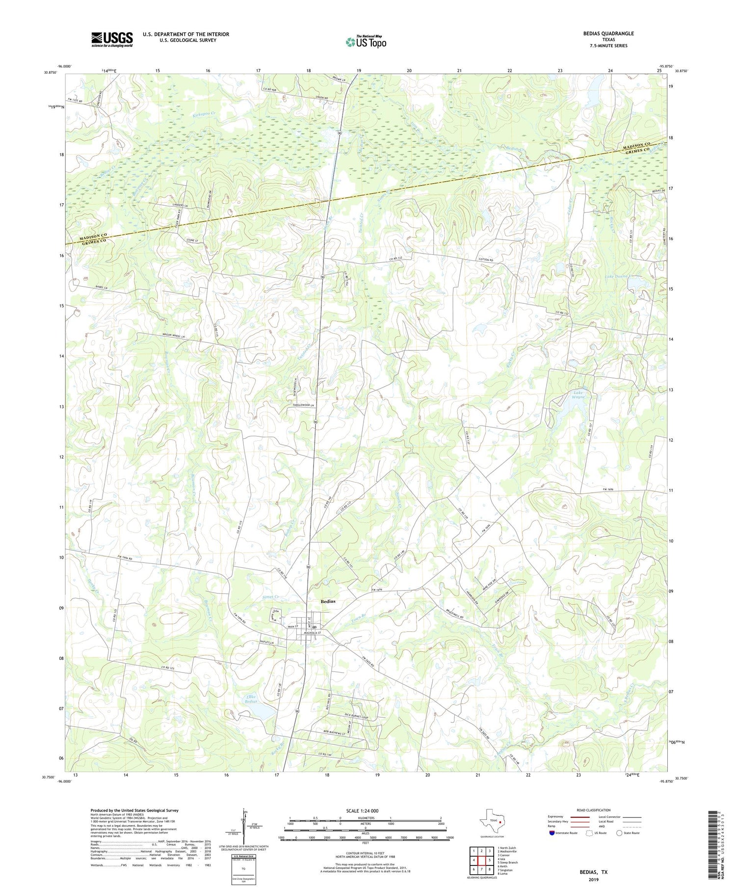 Bedias Texas US Topo Map Image