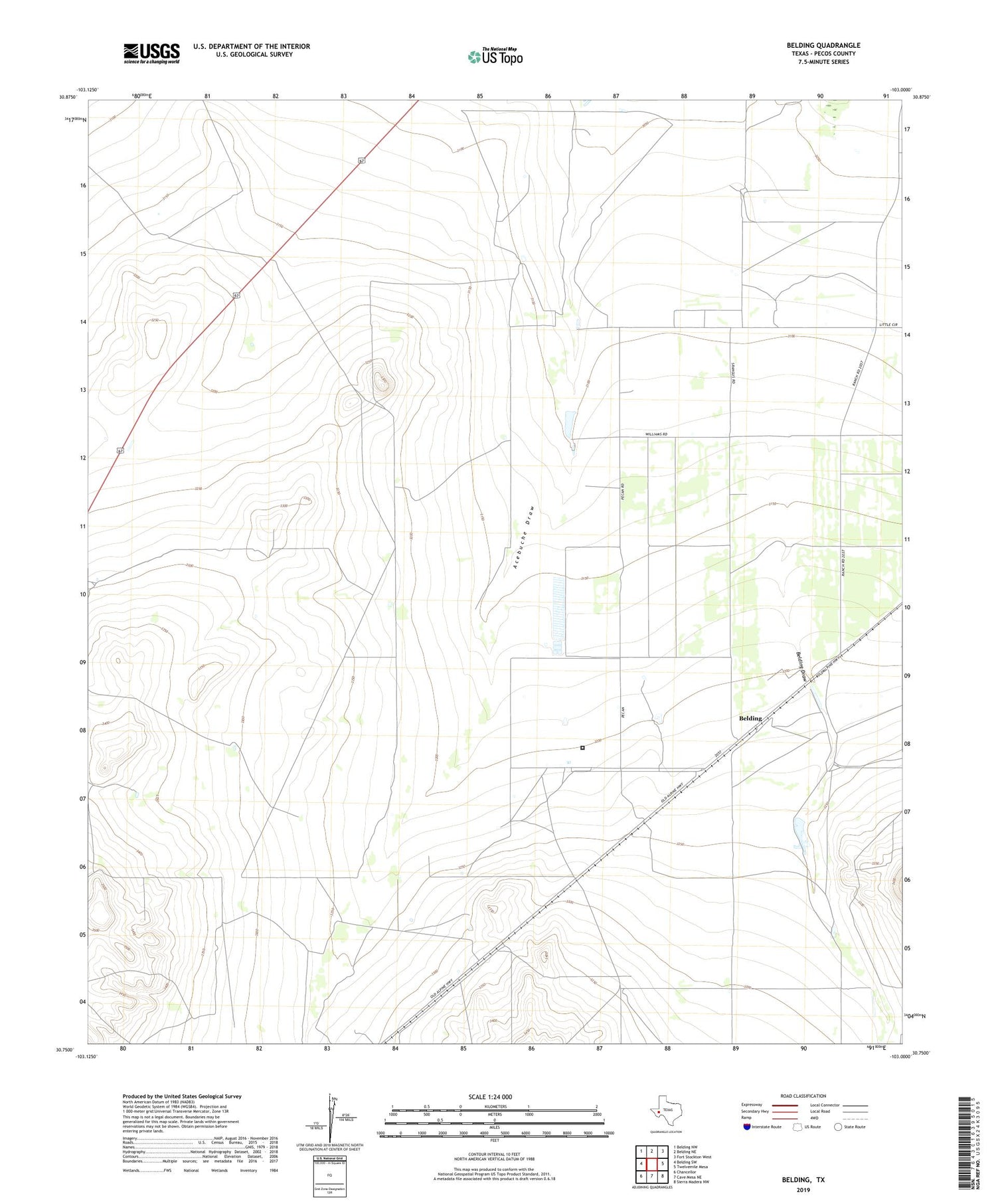 Belding Texas US Topo Map Image
