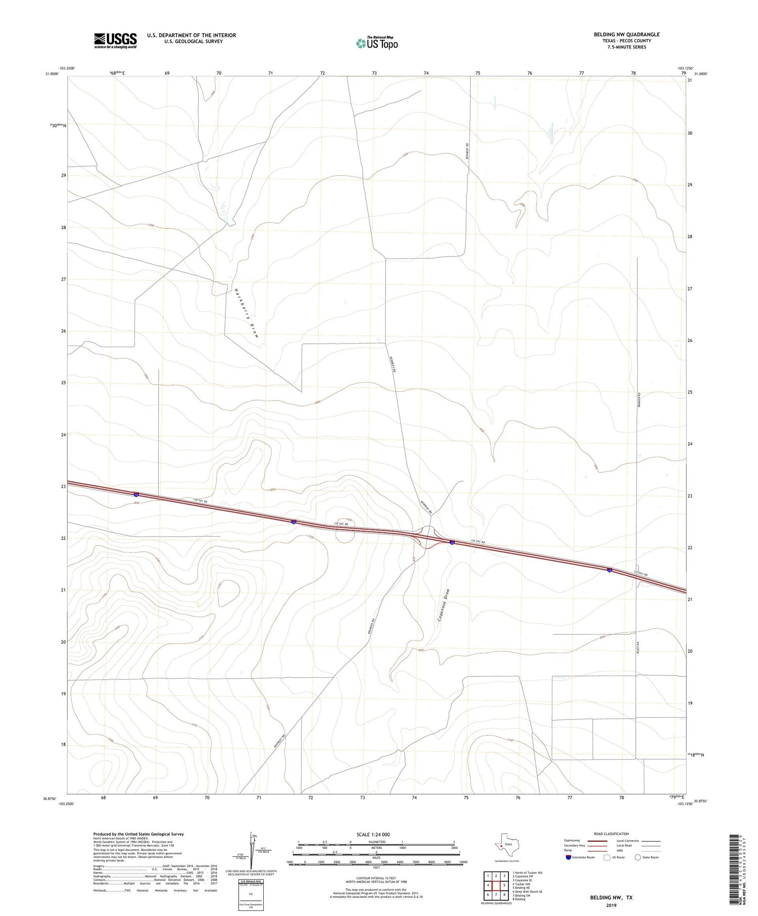 Belding NW Texas US Topo Map Image