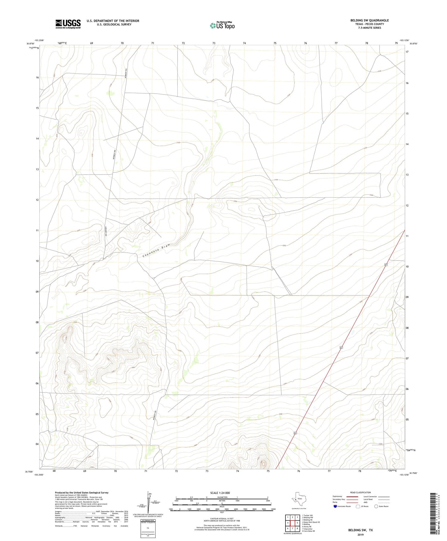 Belding SW Texas US Topo Map Image