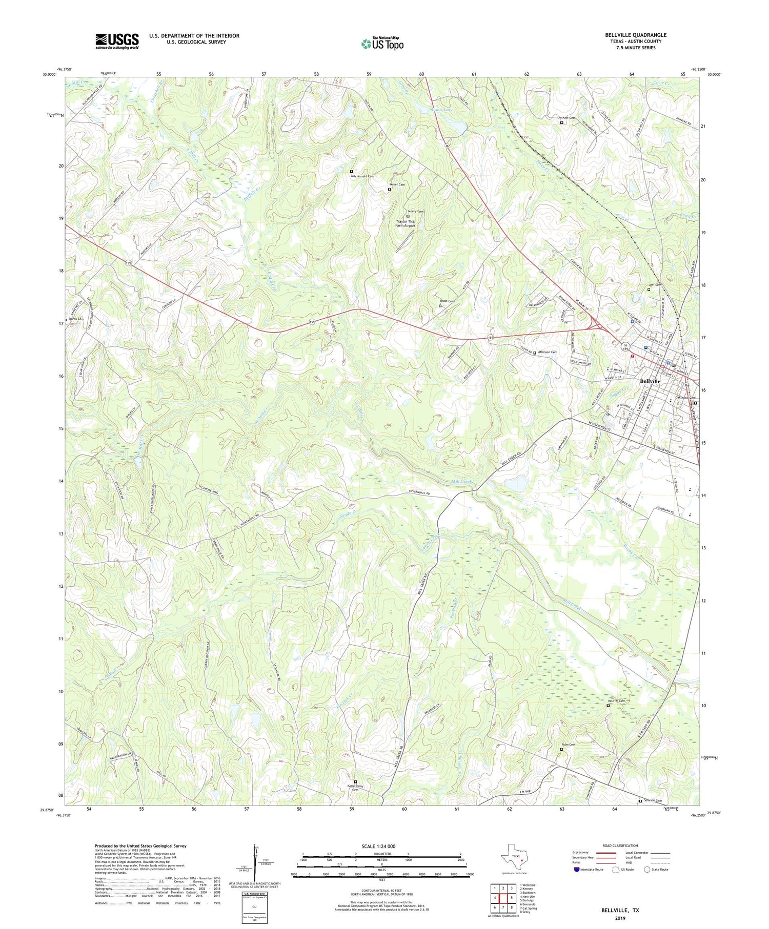 Bellville Texas US Topo Map Image