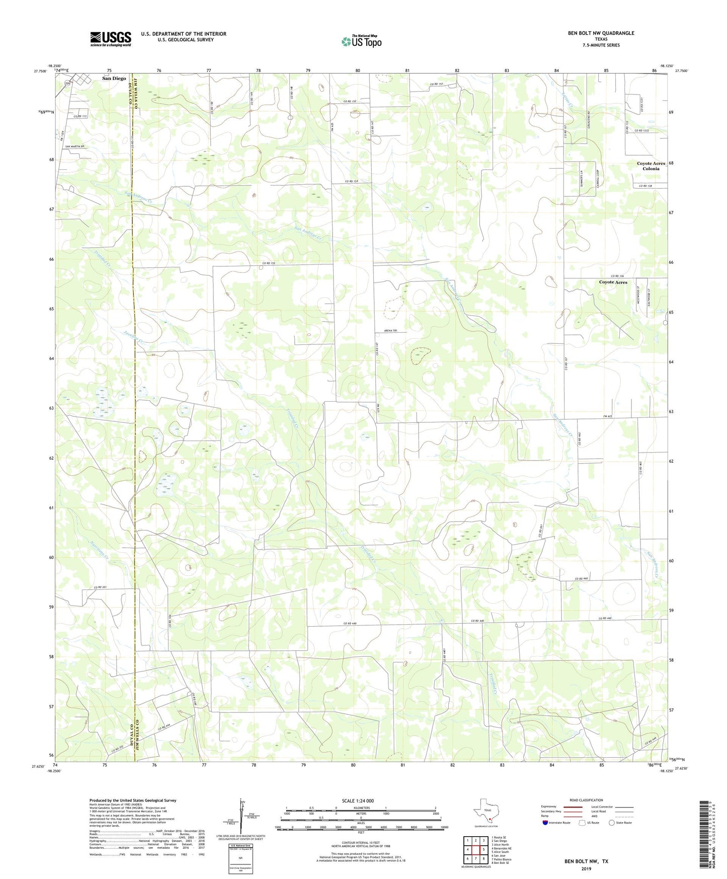 Ben Bolt NW Texas US Topo Map Image