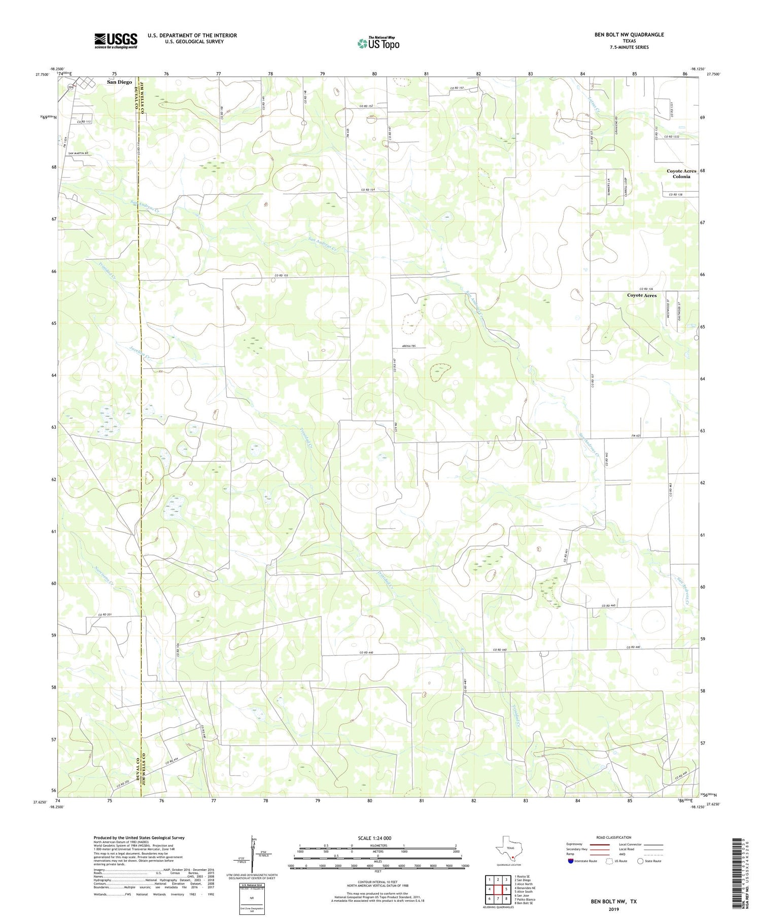 Ben Bolt NW Texas US Topo Map Image