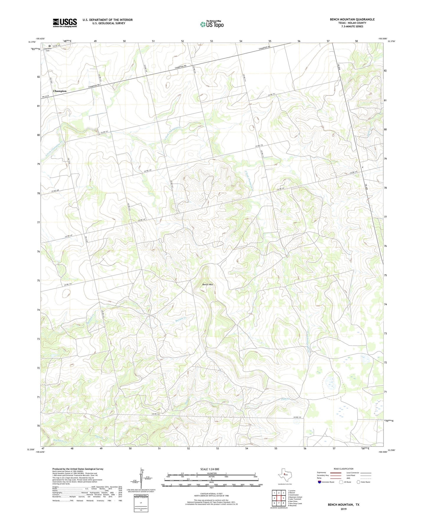 Bench Mountain Texas US Topo Map Image