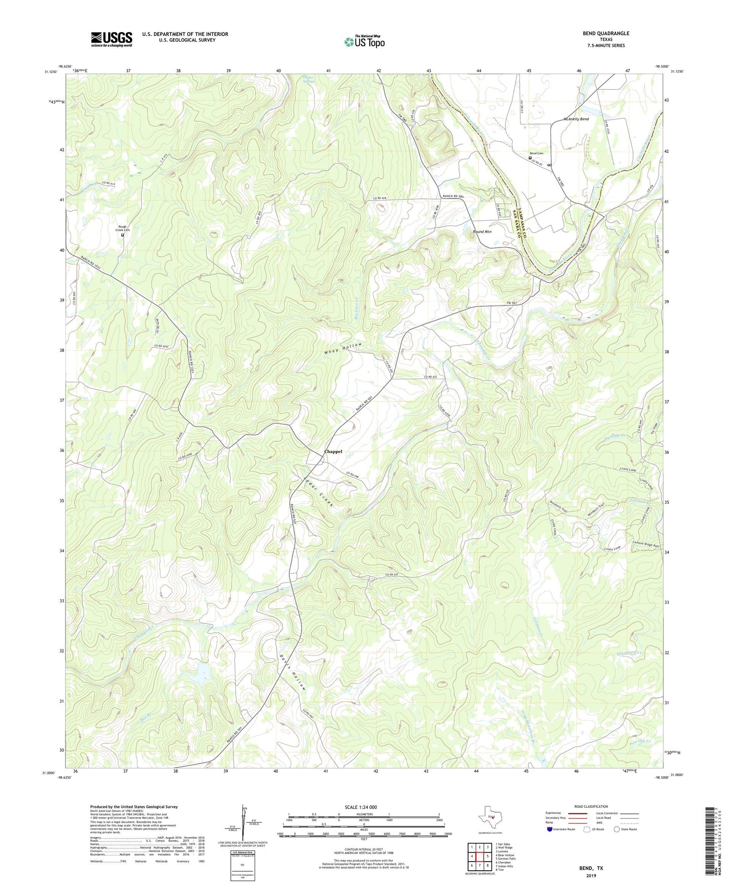 Bend Texas US Topo Map Image