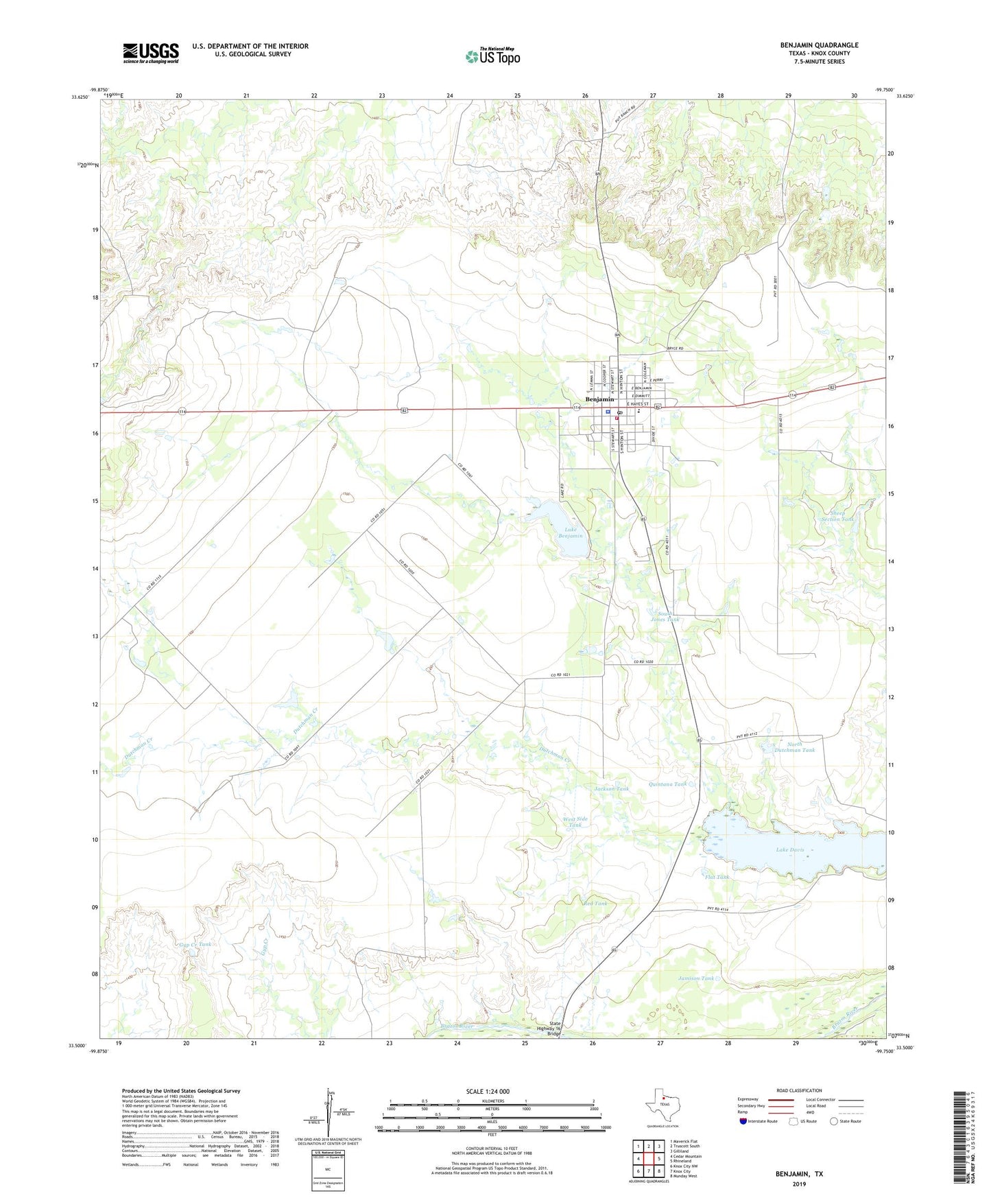 Benjamin Texas US Topo Map Image