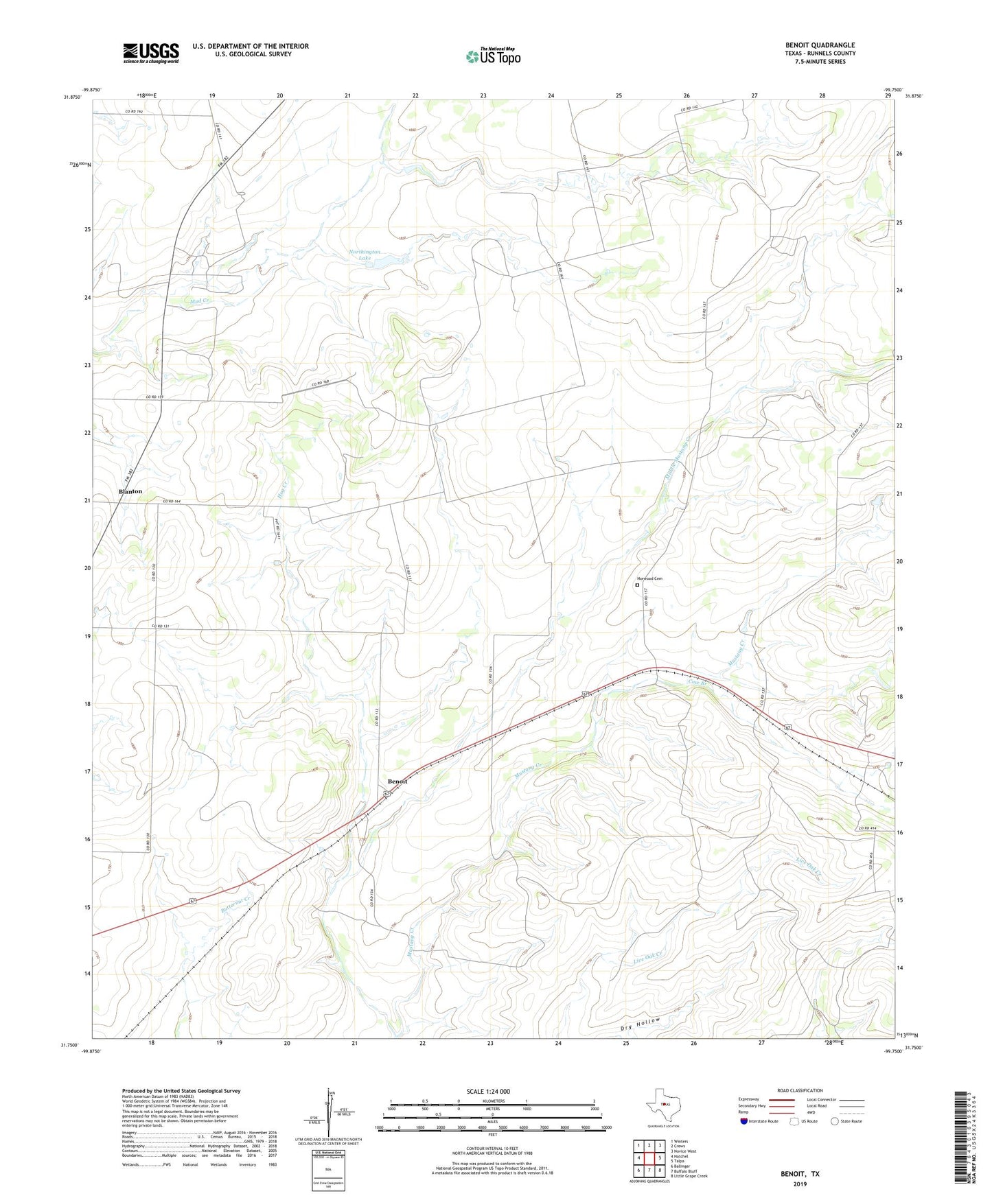 Benoit Texas US Topo Map Image