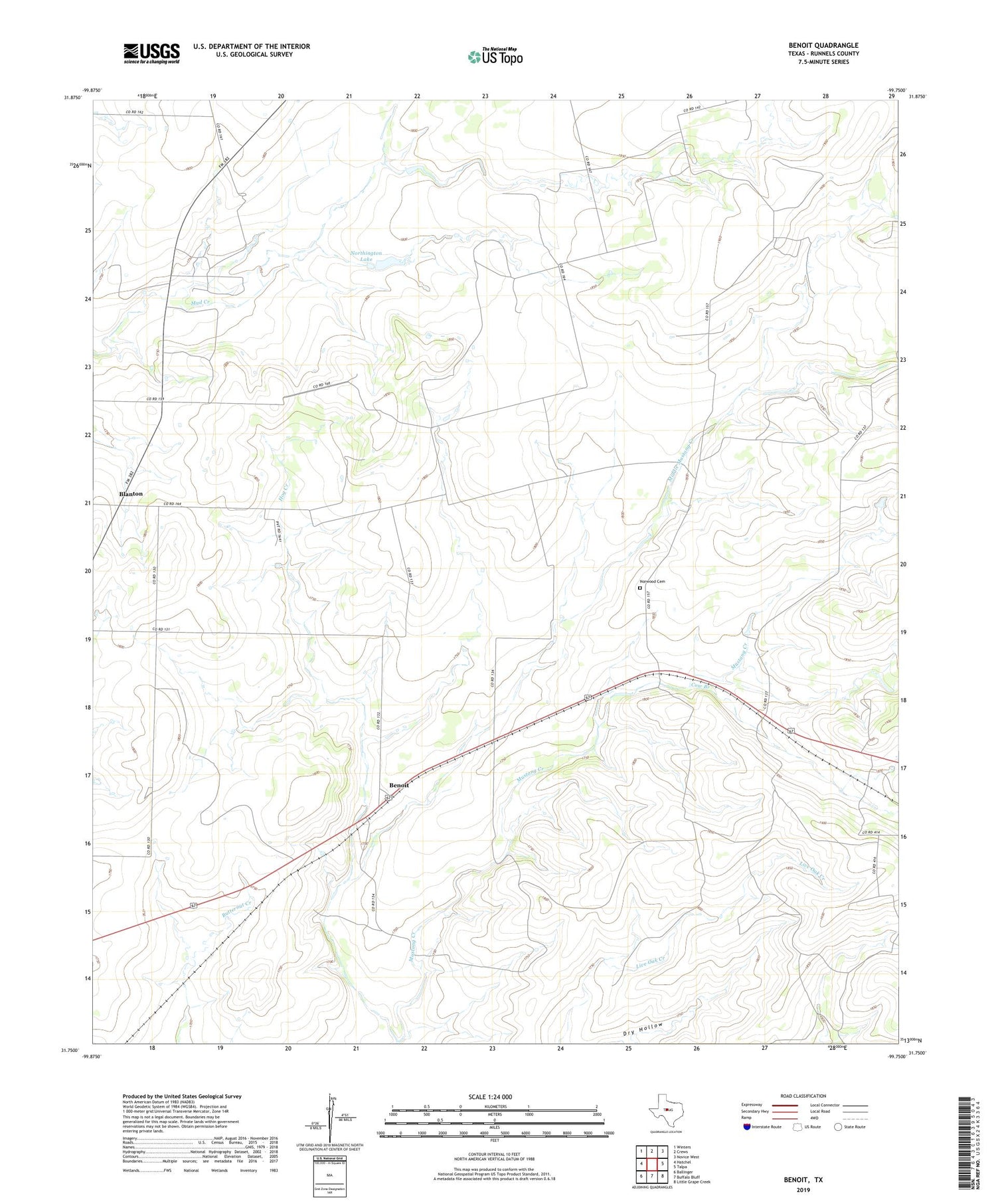 Benoit Texas US Topo Map Image