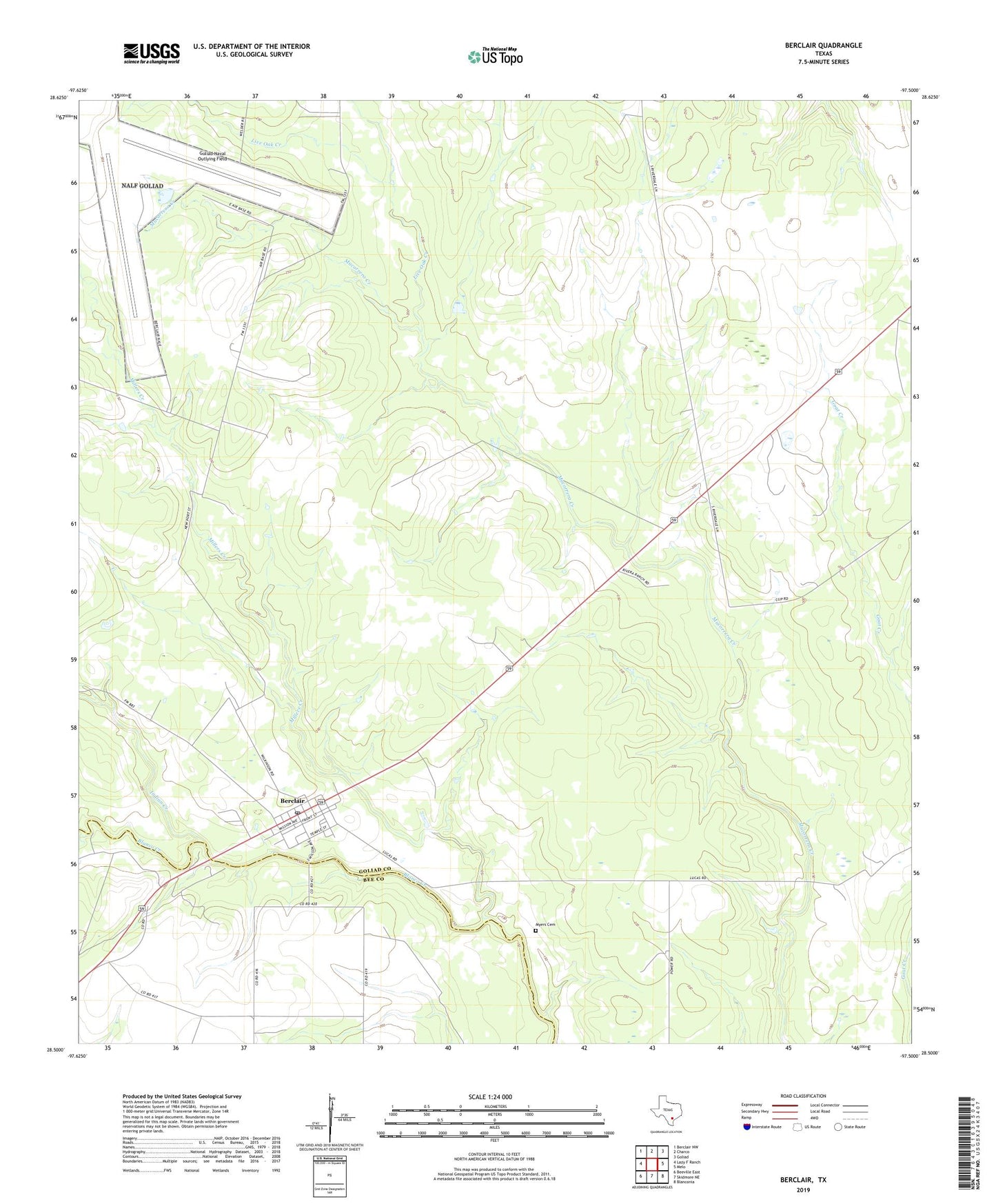 Berclair Texas US Topo Map Image