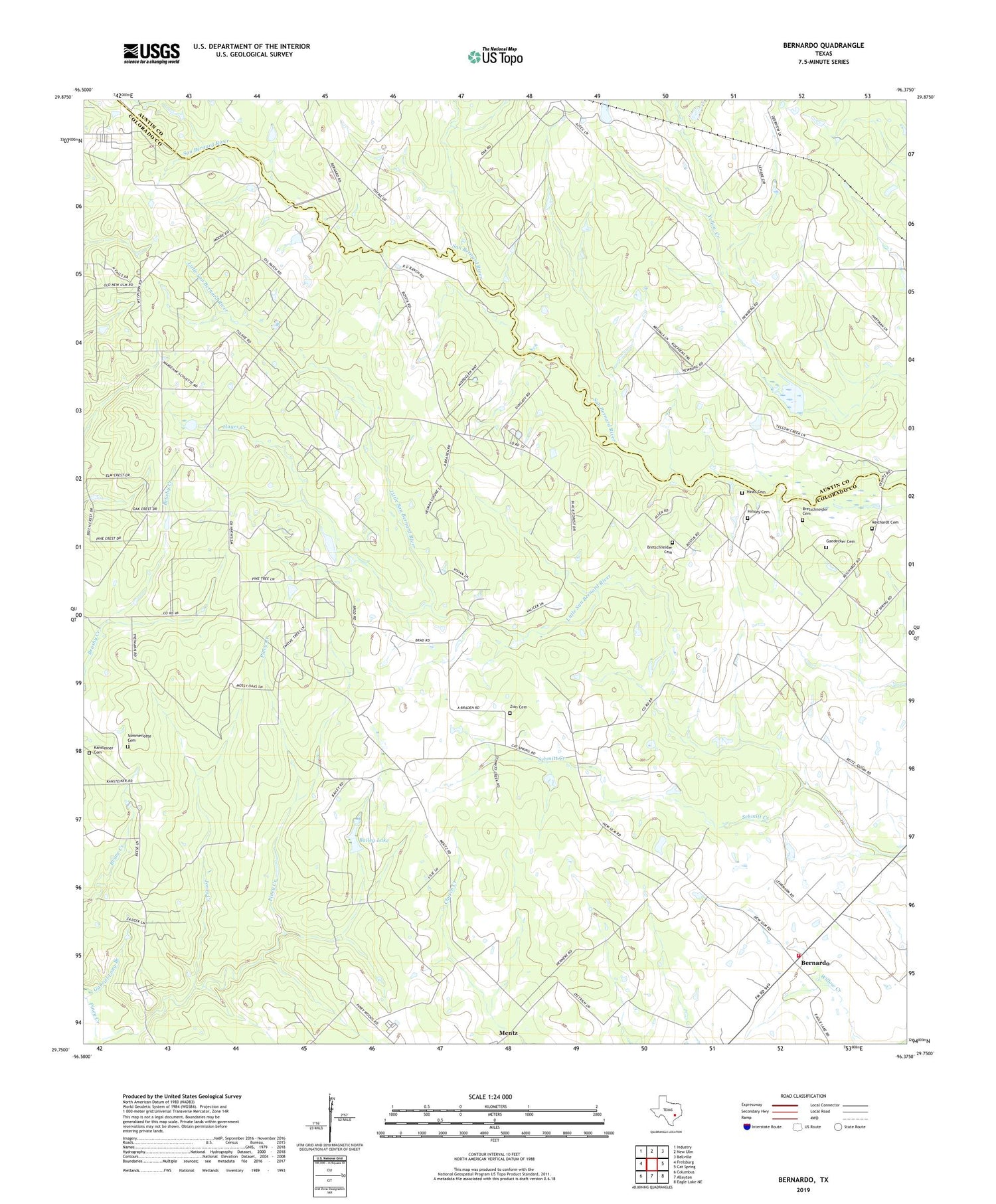 Bernardo Texas US Topo Map Image