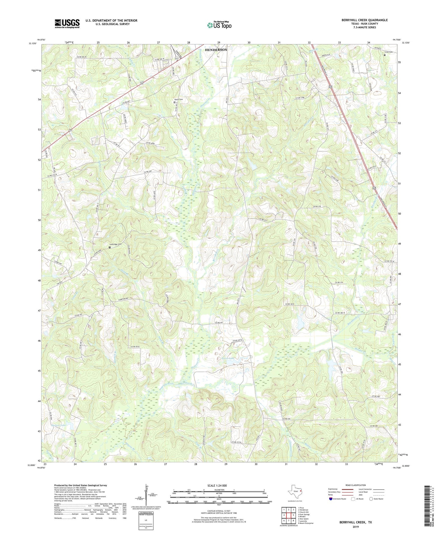 Berryhill Creek Texas US Topo Map Image