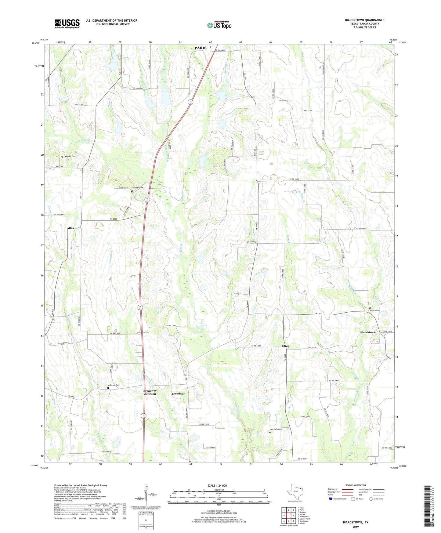 Biardstown Texas US Topo Map Image