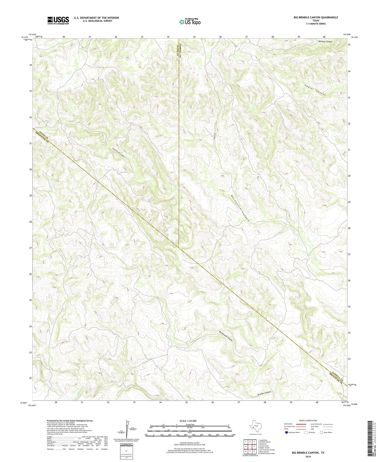 Big Brindle Canyon Texas US Topo Map Image