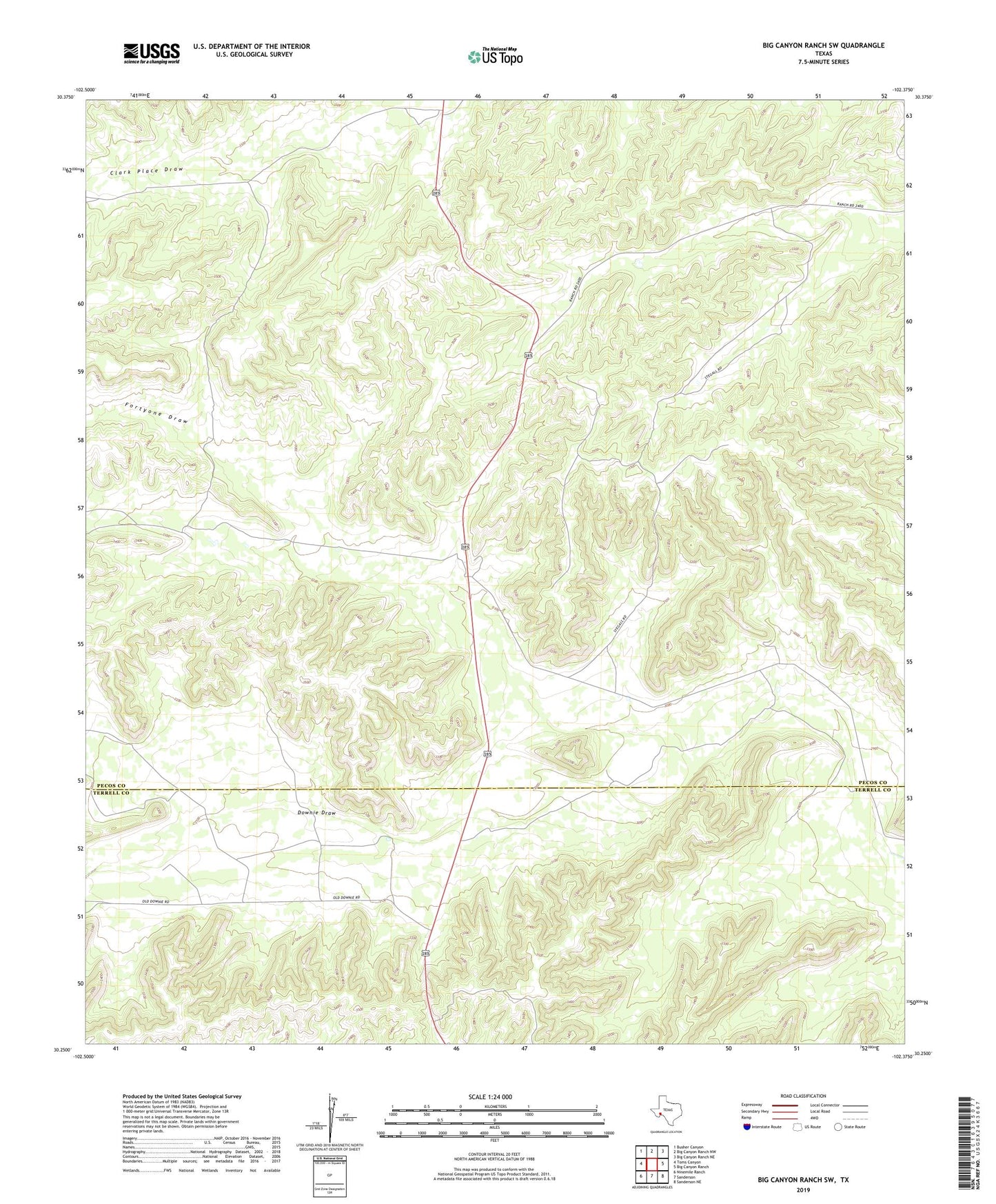 Big Canyon Ranch SW Texas US Topo Map Image