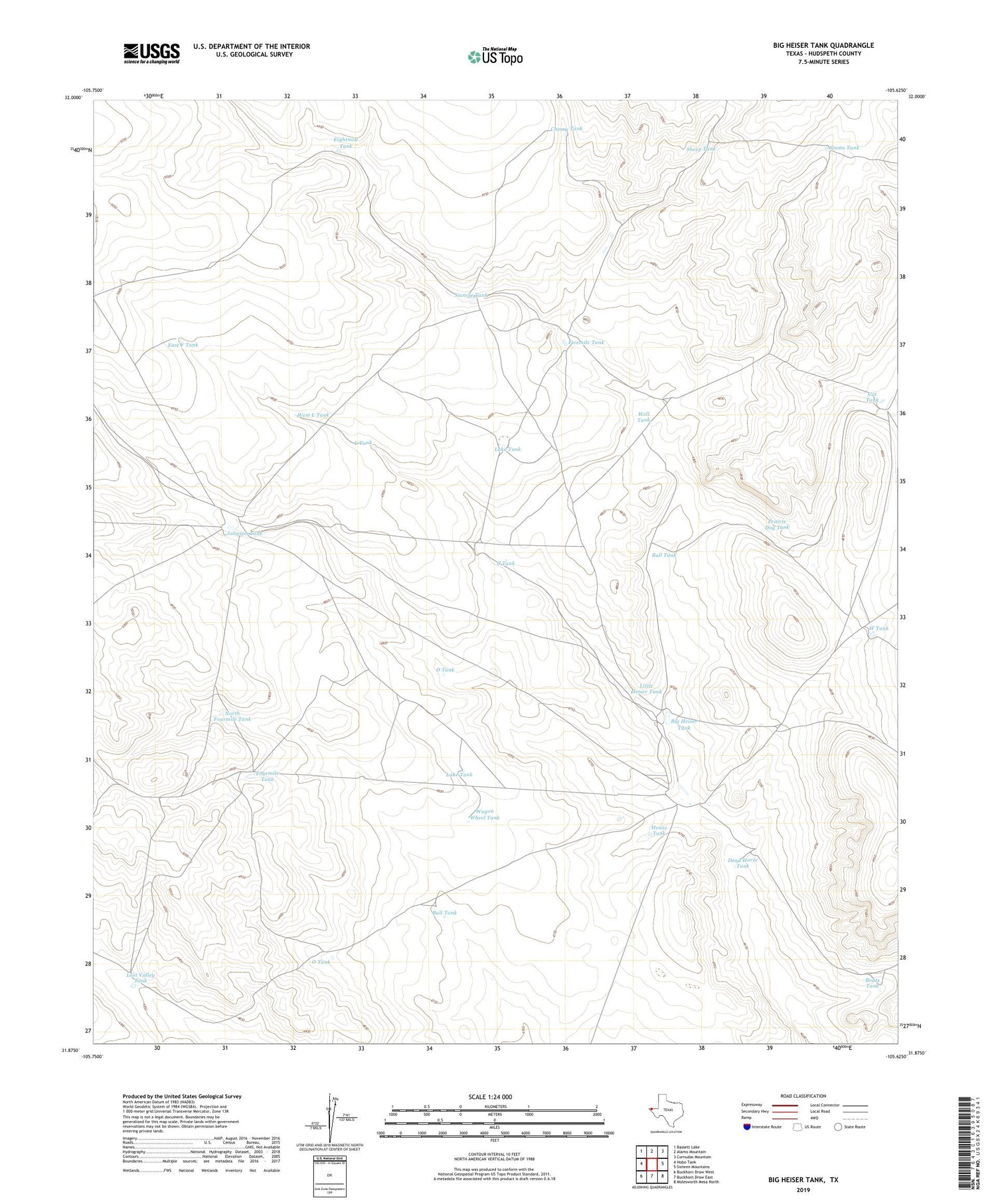 Big Heiser Tank Texas US Topo Map Image